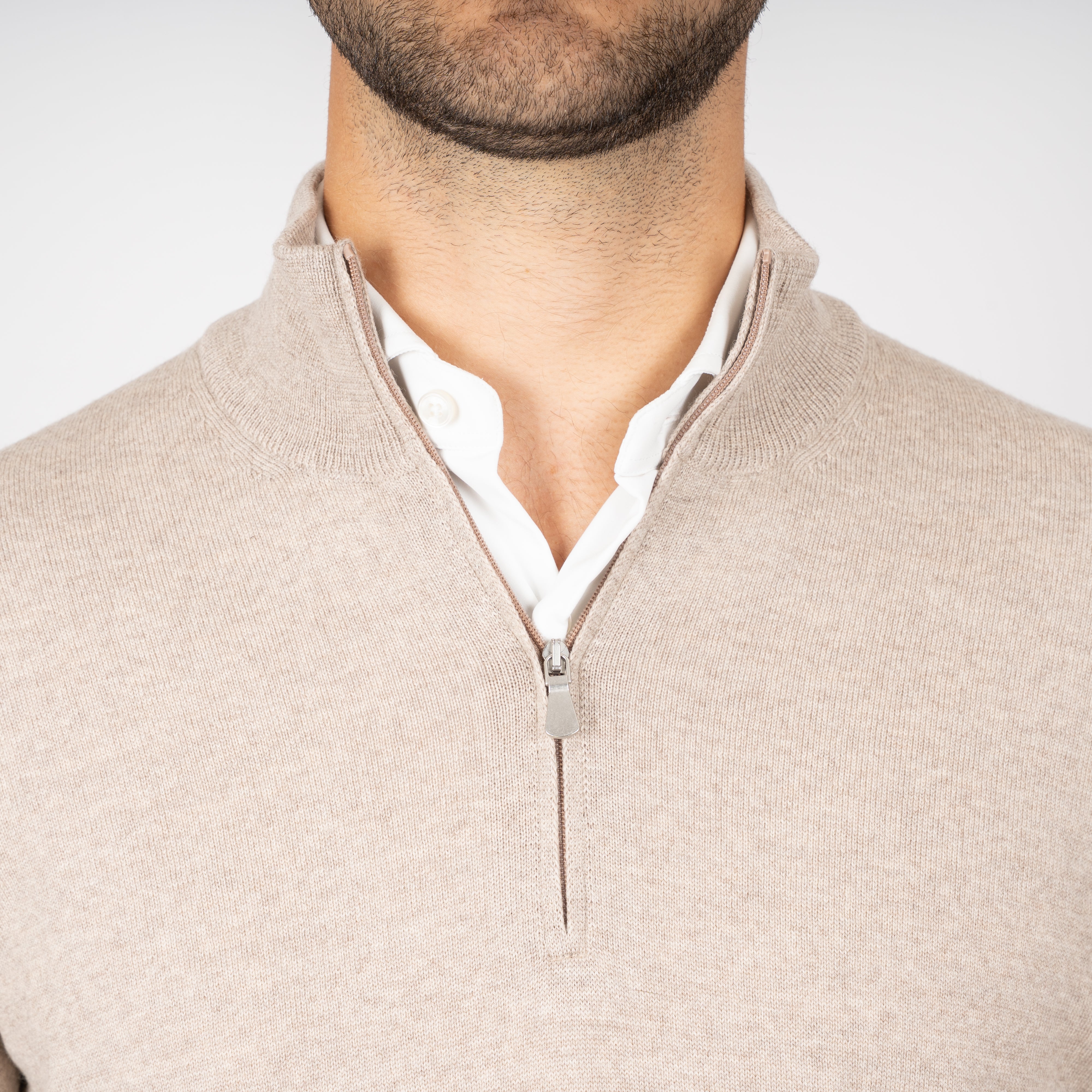 Gran Sasso Gebreide Trui met Rits Beige | Extrafine Merino