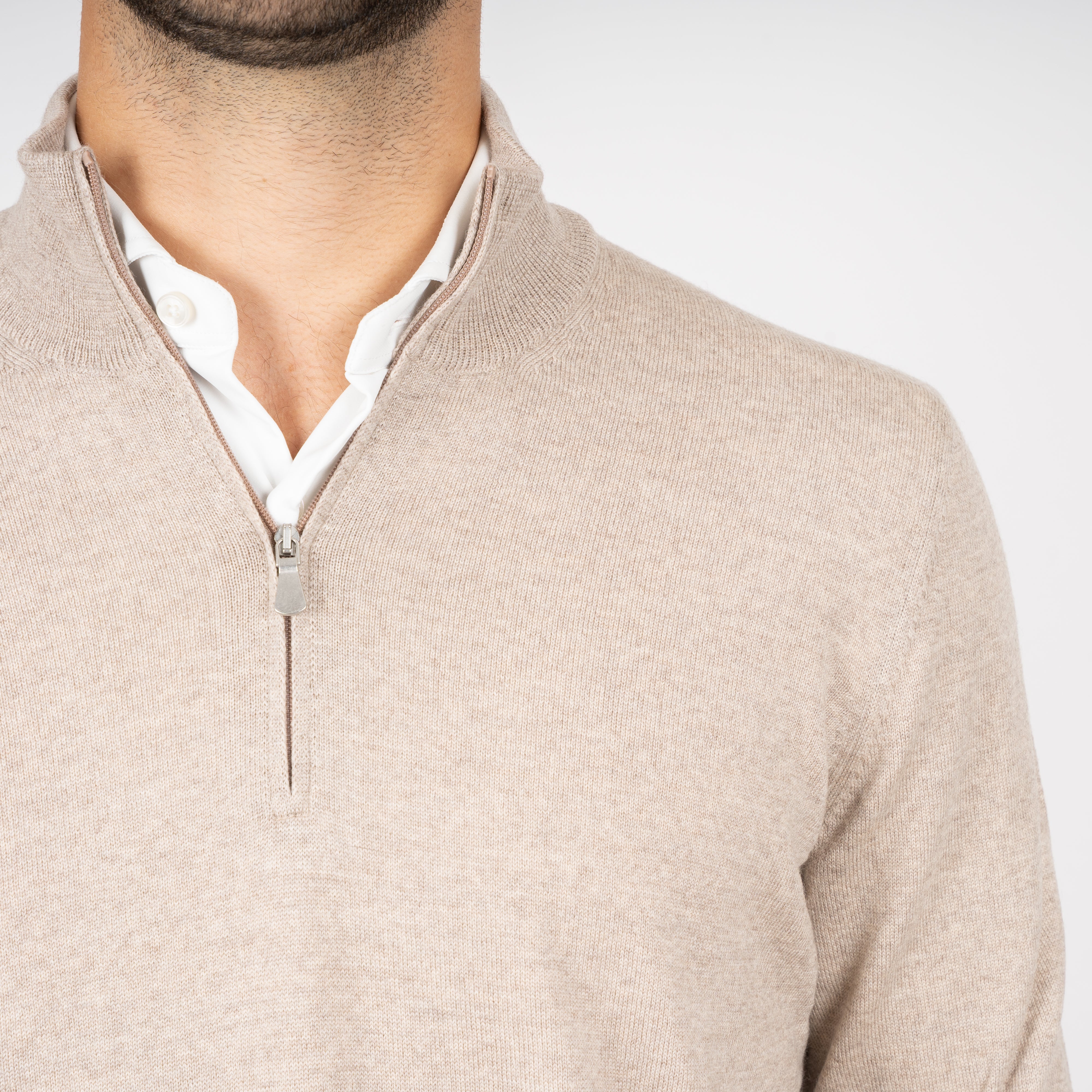 Gran Sasso Gebreide Trui met Rits Beige | Extrafine Merino