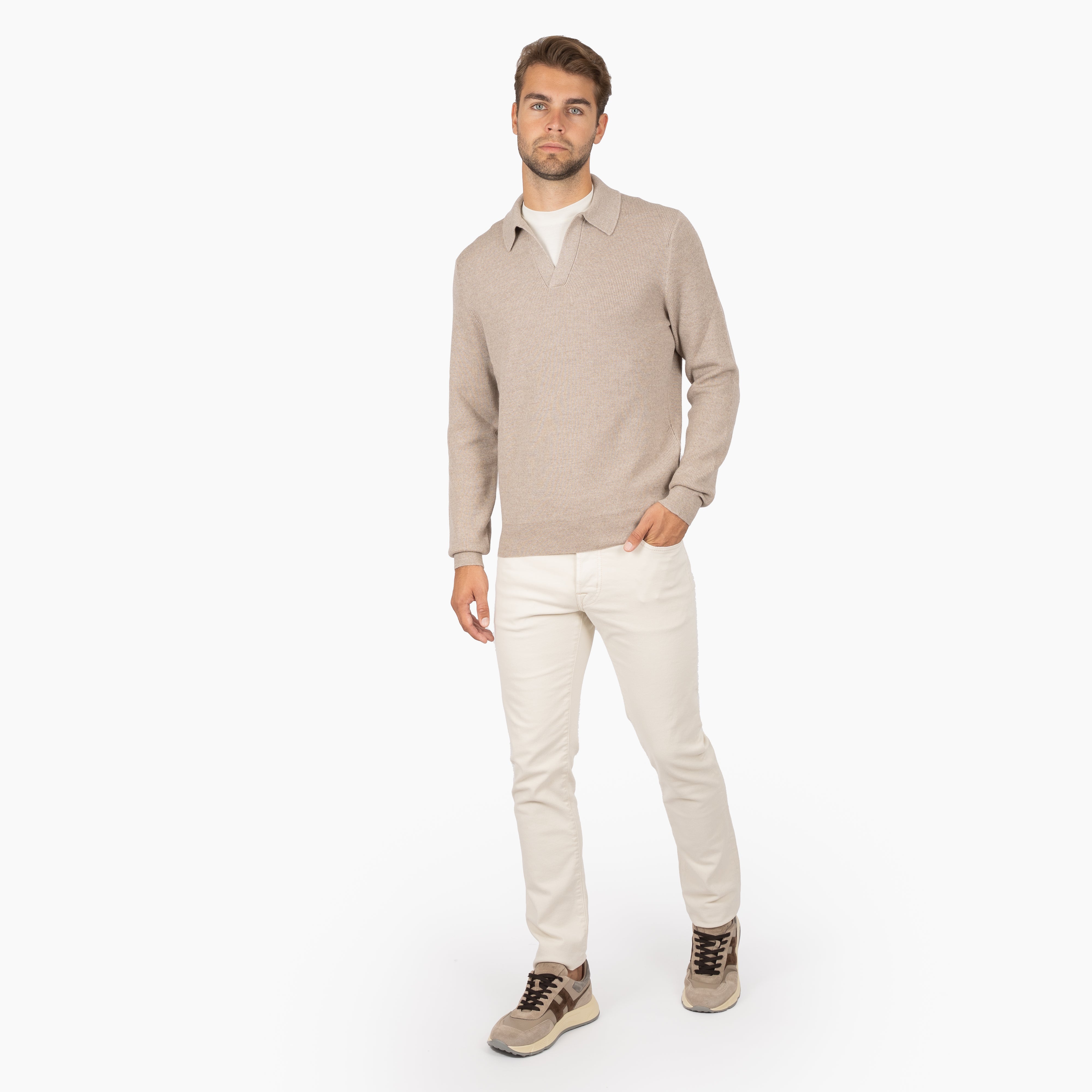 Gran Sasso Gebreide Buttonless Polotrui Beige | Extrafine Merino