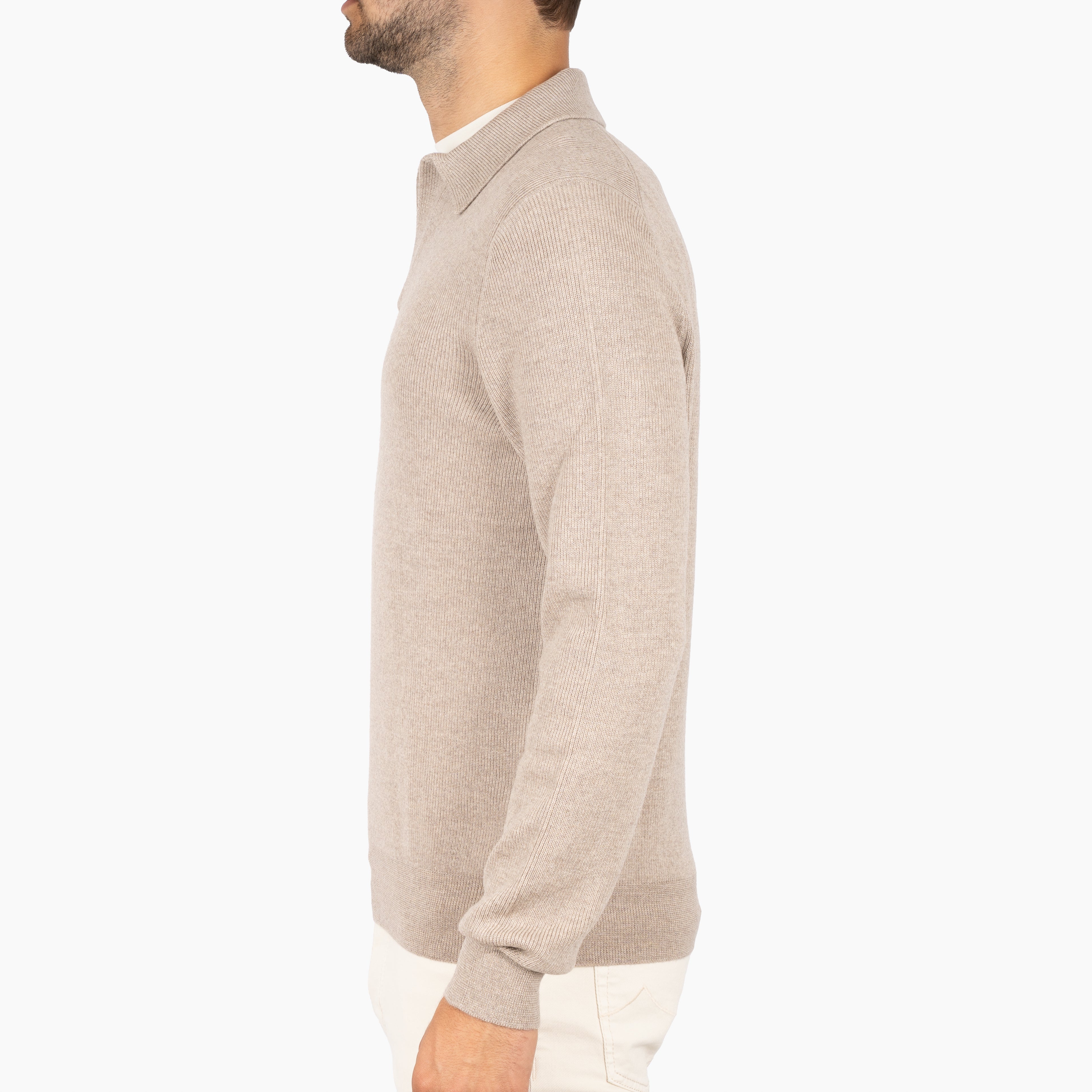 Gran Sasso Gebreide Buttonless Polotrui Beige | Extrafine Merino