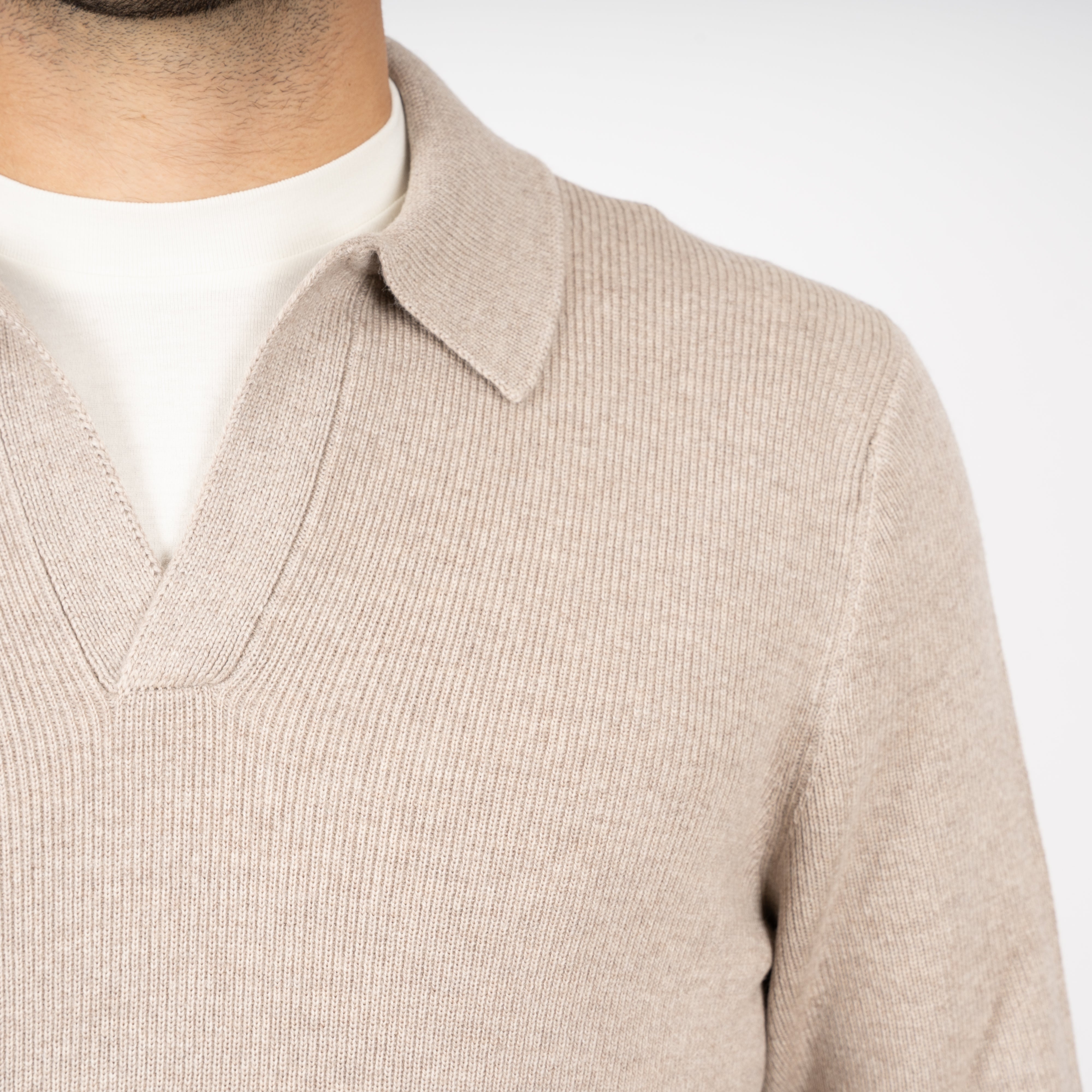 Gran Sasso Gebreide Buttonless Polotrui Beige | Extrafine Merino