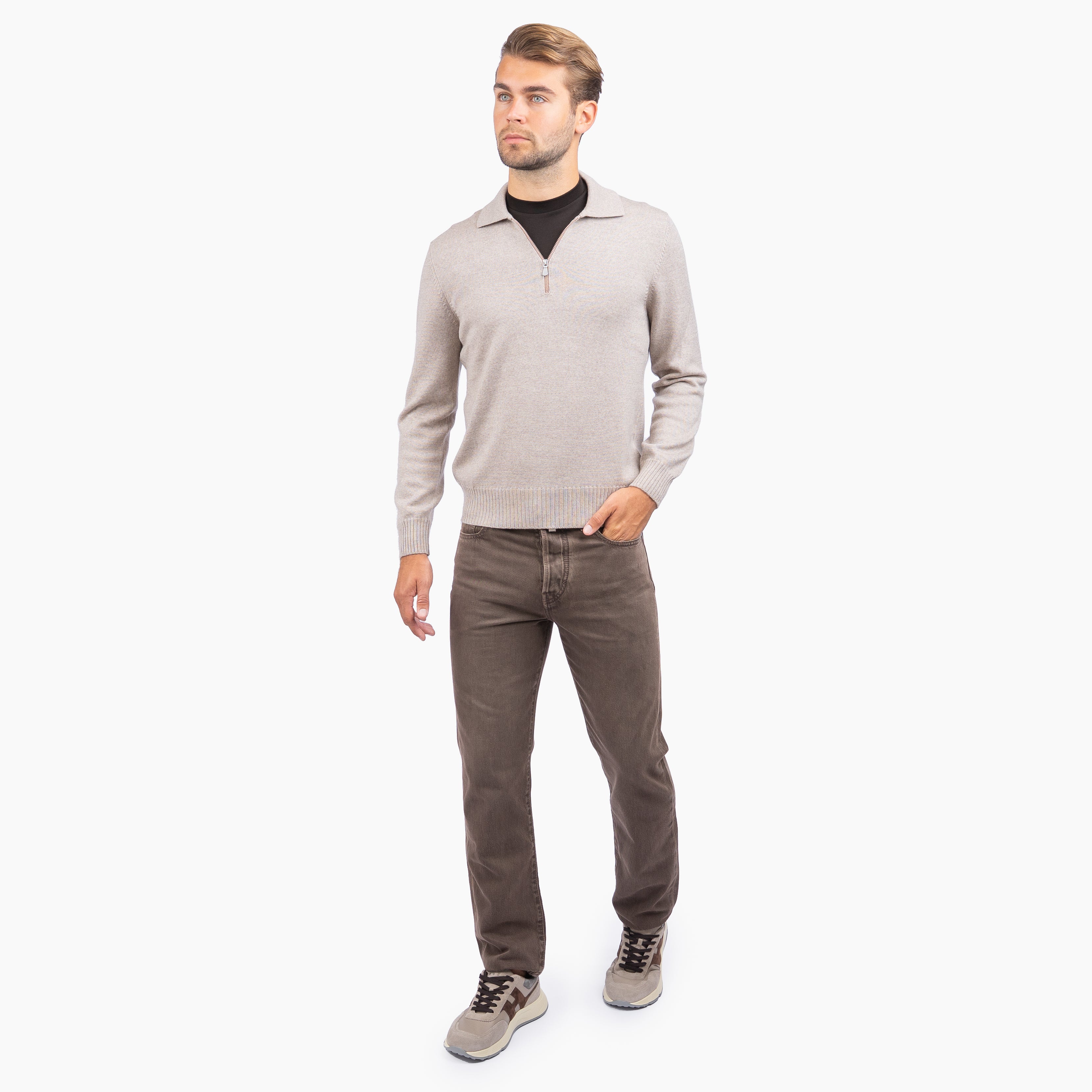 Gran Sasso Gebreide Trui met Rits Beige | Extrafine Merino
