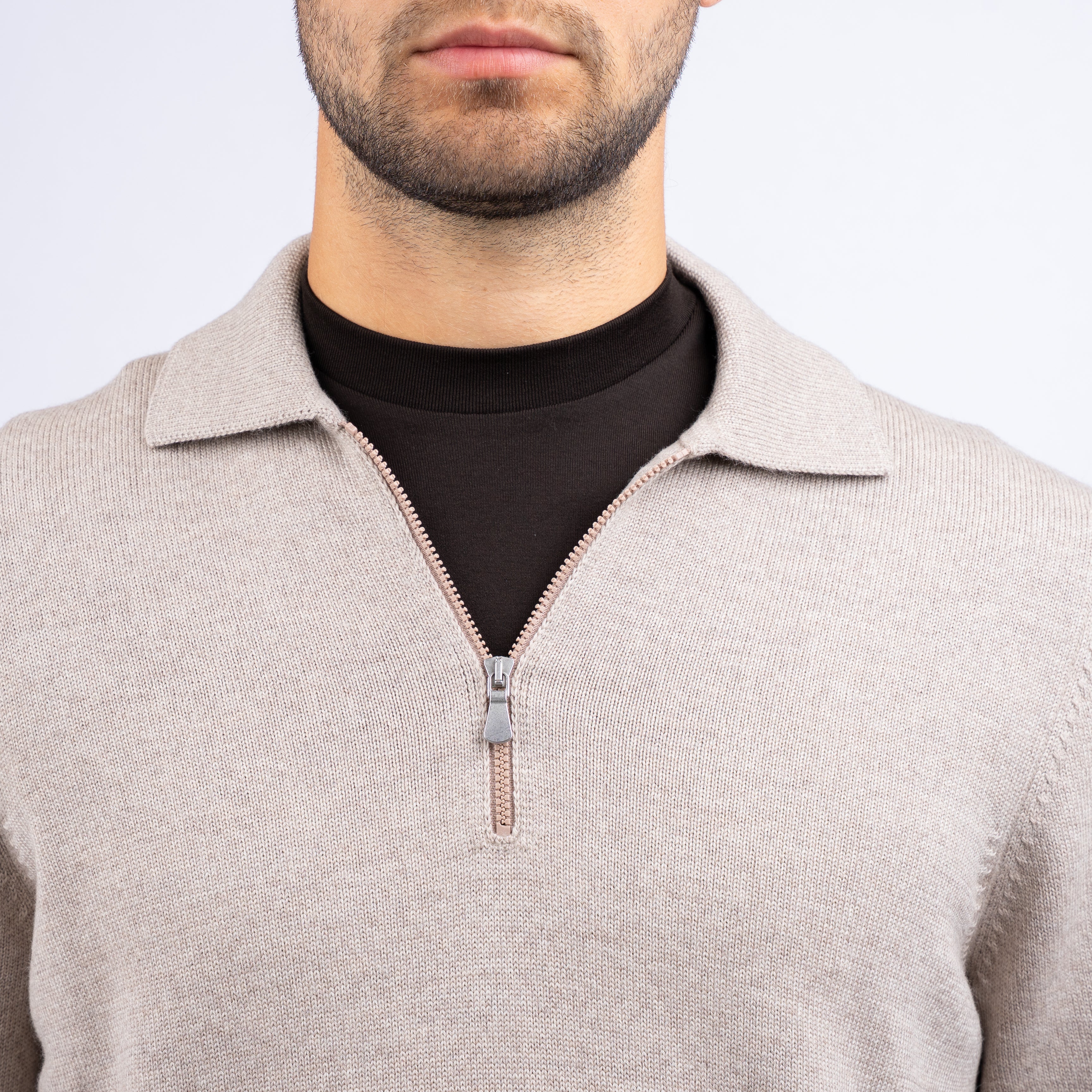 Gran Sasso Gebreide Trui met Rits Beige | Extrafine Merino