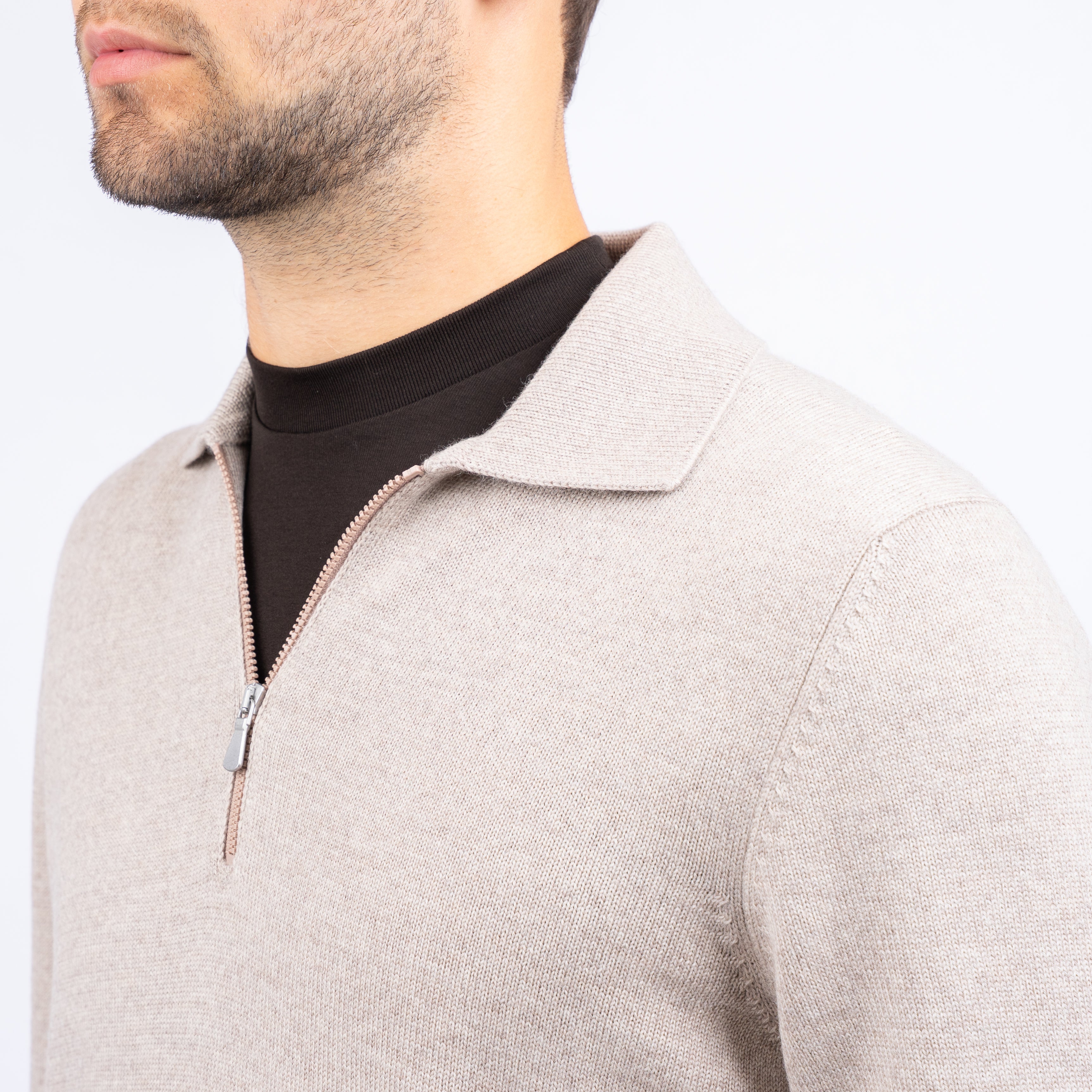 Gran Sasso Gebreide Trui met Rits Beige | Extrafine Merino