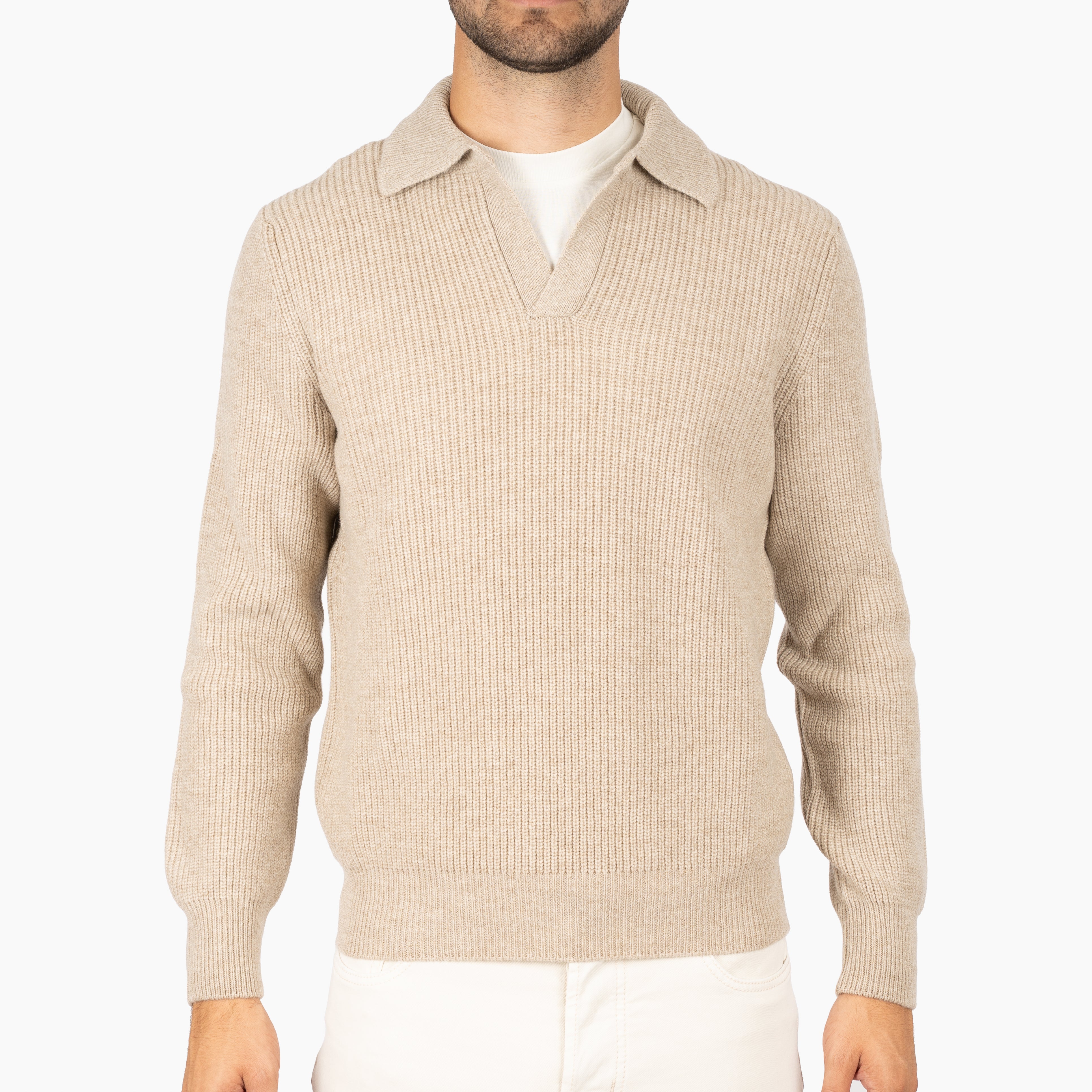 Gran Sasso Gebreide Buttonless Polotrui Beige | Super Geelong