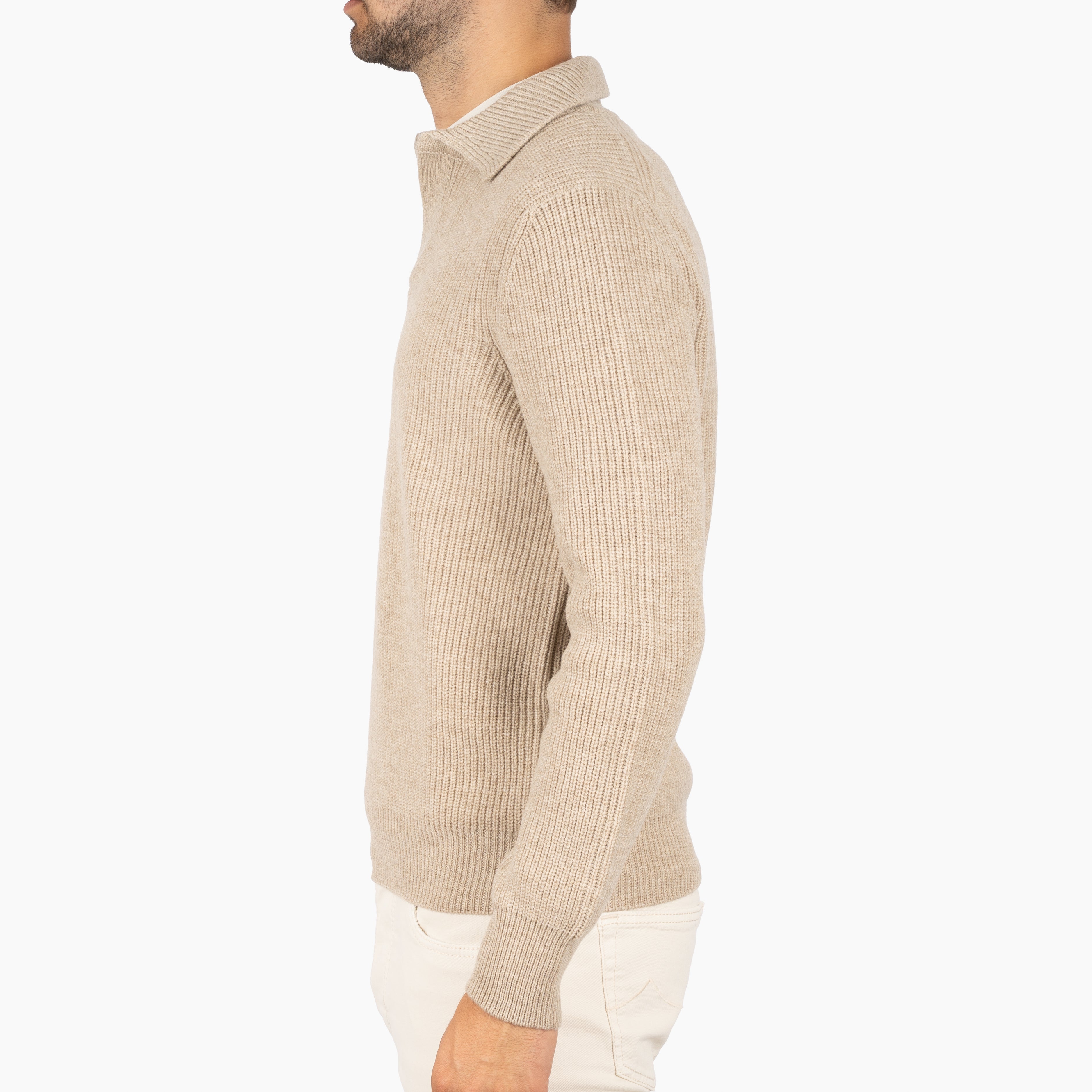 Gran Sasso Gebreide Buttonless Polotrui Beige | Super Geelong