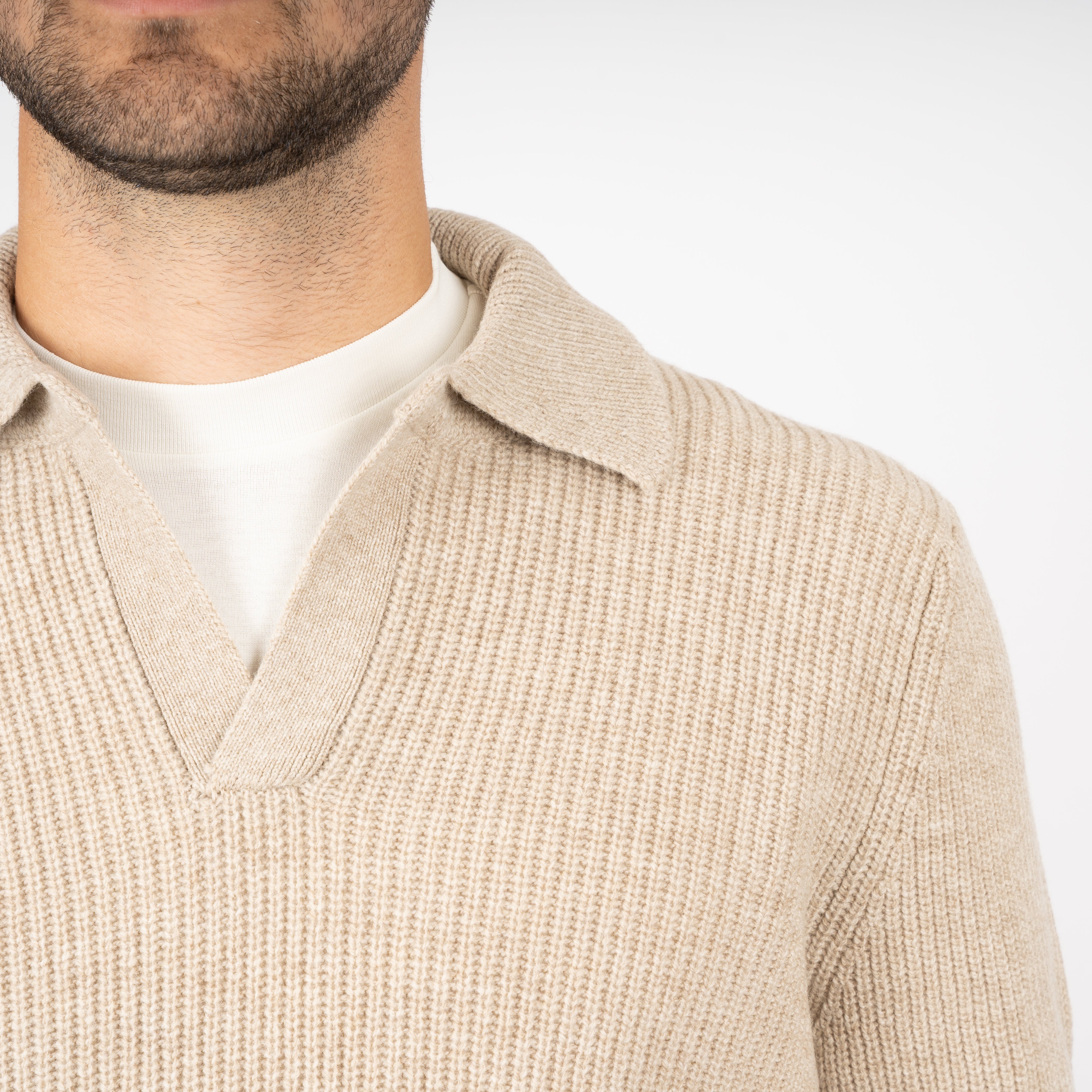 Gran Sasso Gebreide Buttonless Polotrui Beige | Super Geelong