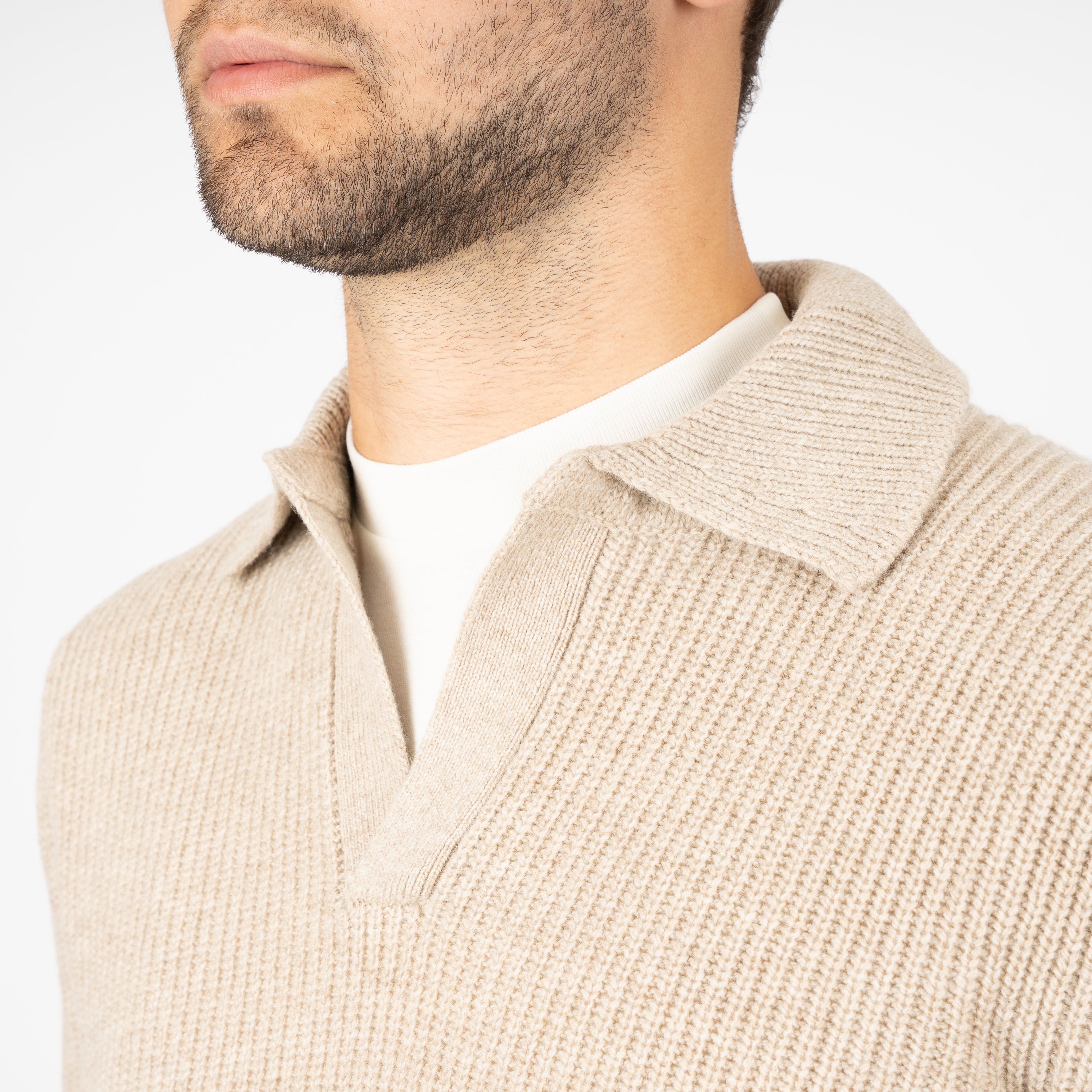 Gran Sasso Gebreide Buttonless Polotrui Beige | Super Geelong