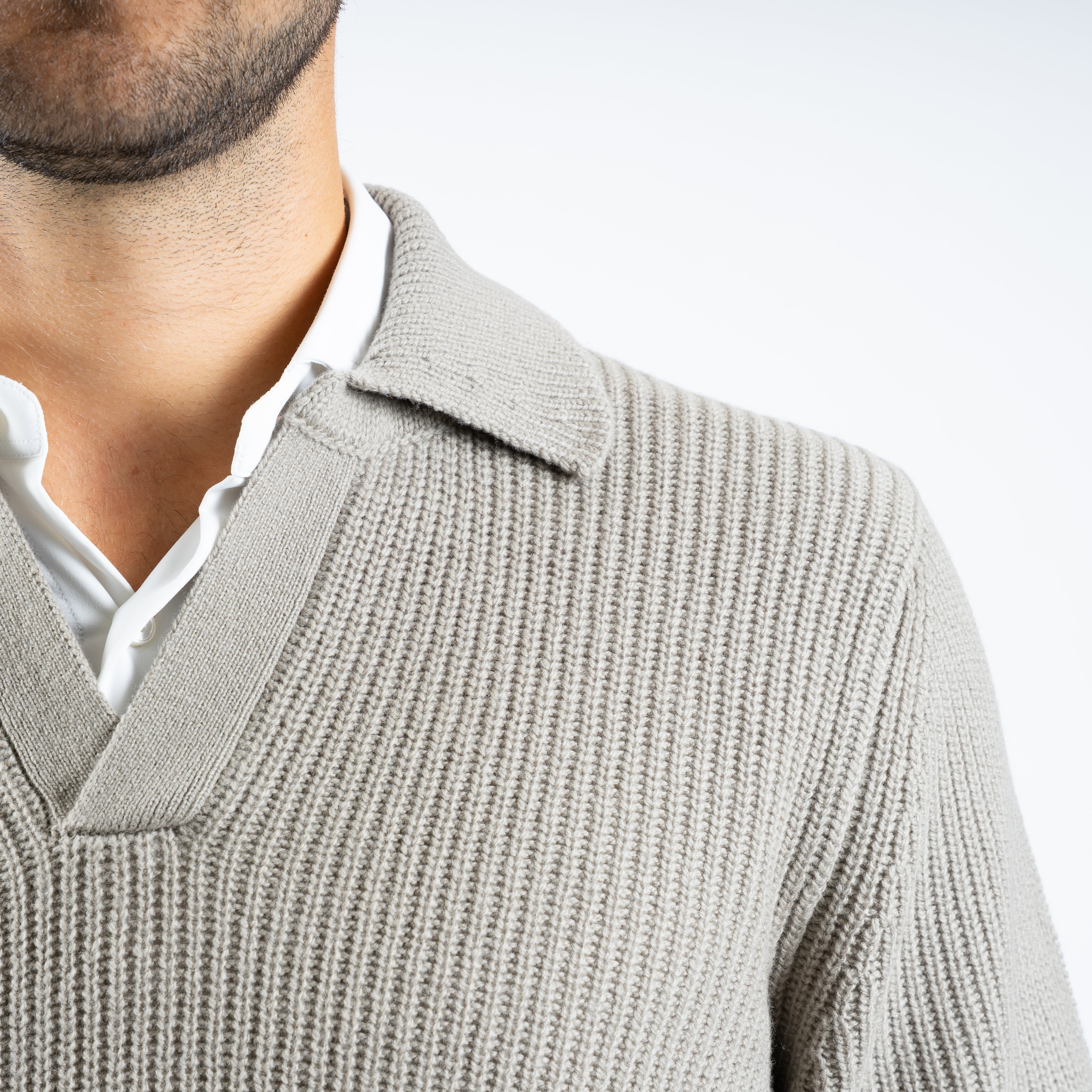 Gran Sasso Gebreide Buttonless Polotrui Sage Groen | Super Geelong