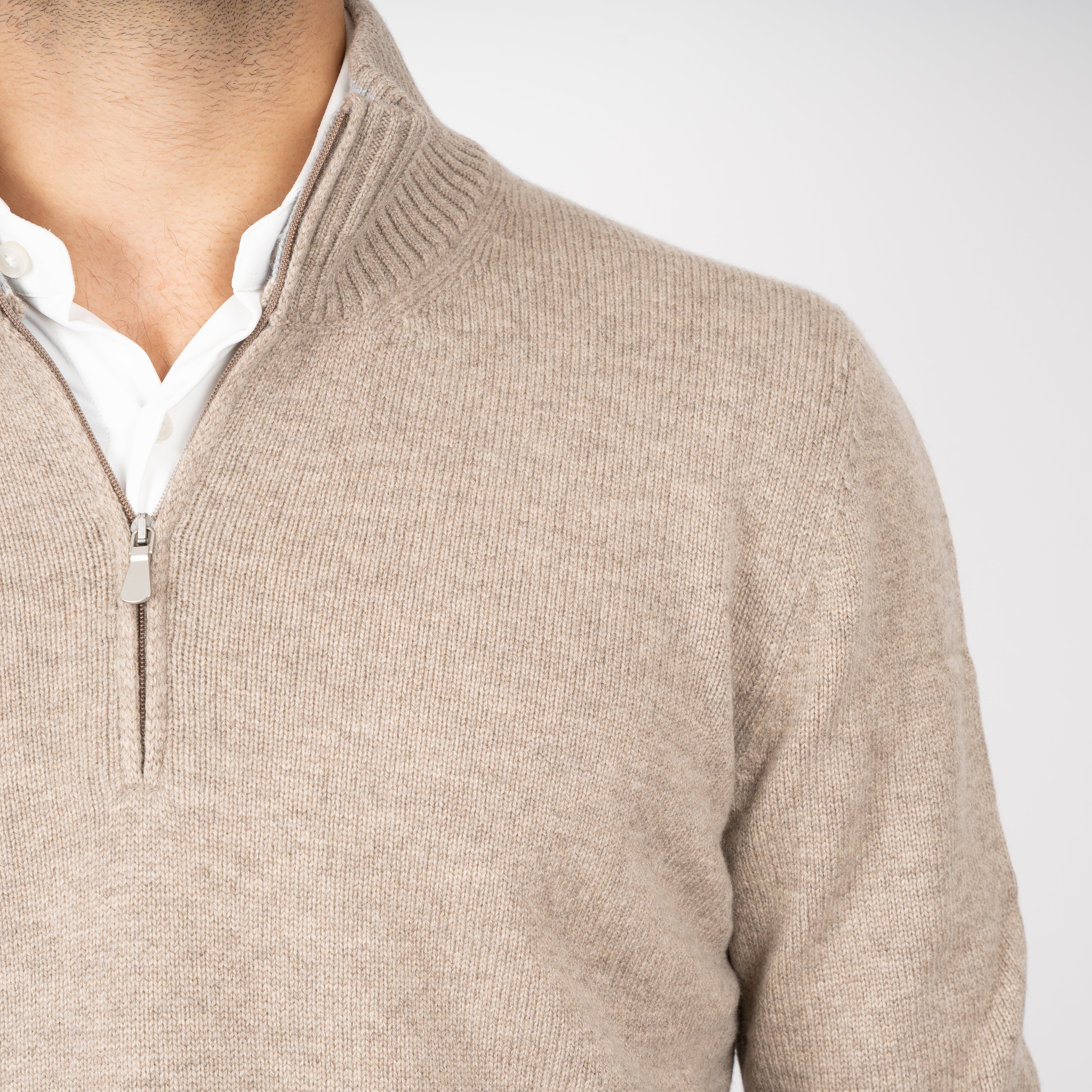 Gran Sasso Gebreide Trui met Rits Beige | Cashmere Lana