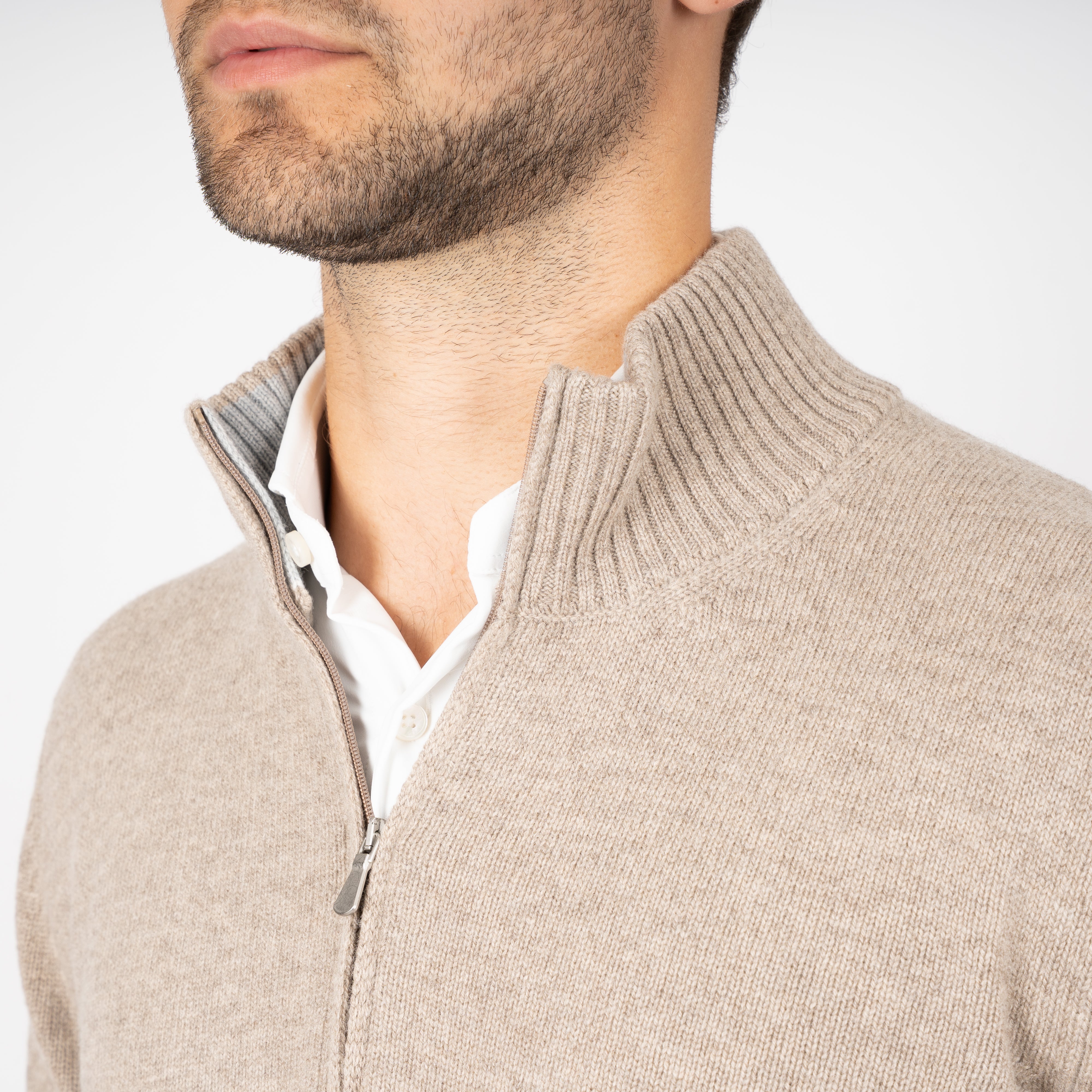 Gran Sasso Gebreide Trui met Rits Beige | Cashmere Lana
