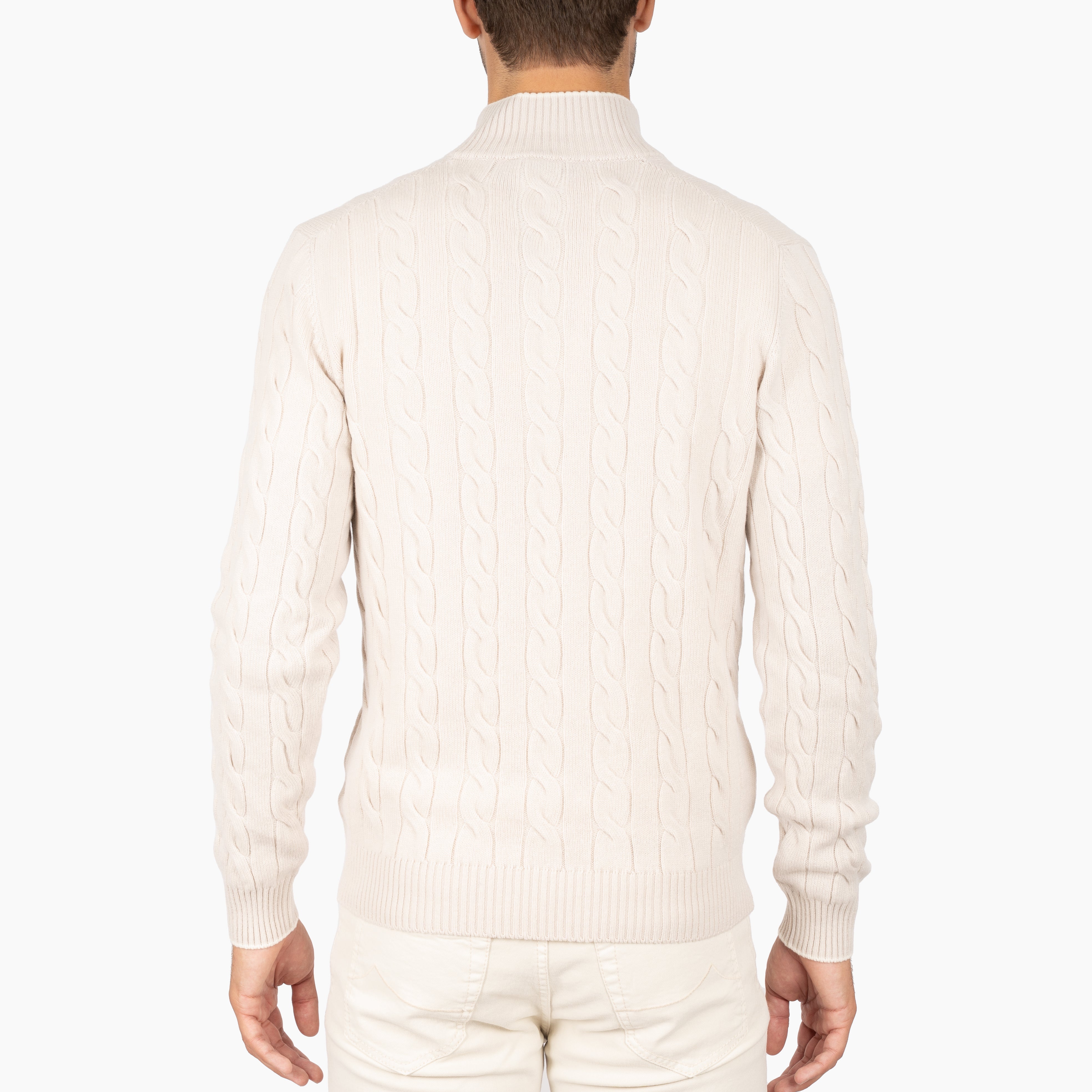 Gran Sasso Gebreide Kabeltrui met Knopenlijst Crème | Cashmere Lana
