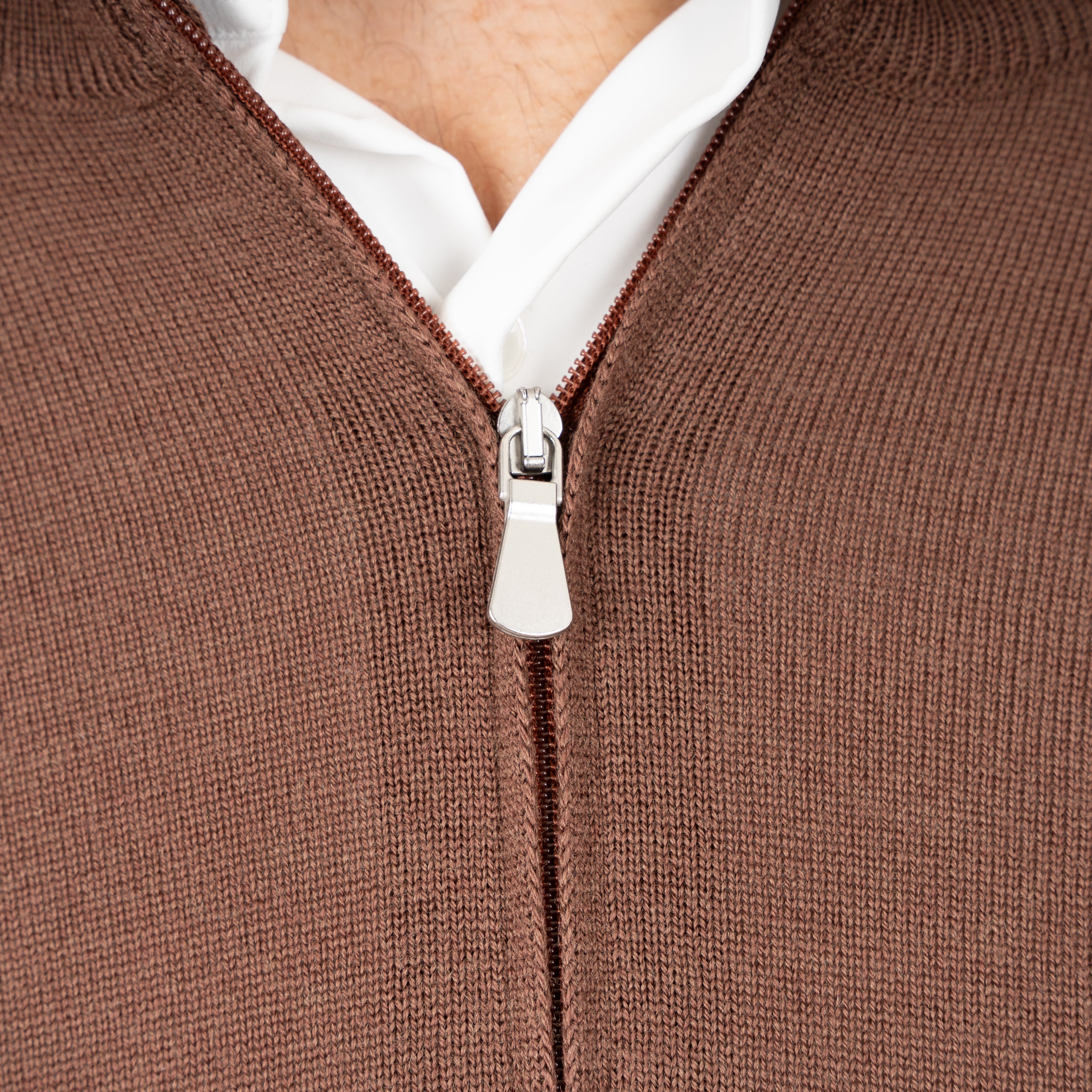Gran Sasso Gebreide Trui met Rits Camel | Extrafine Merino