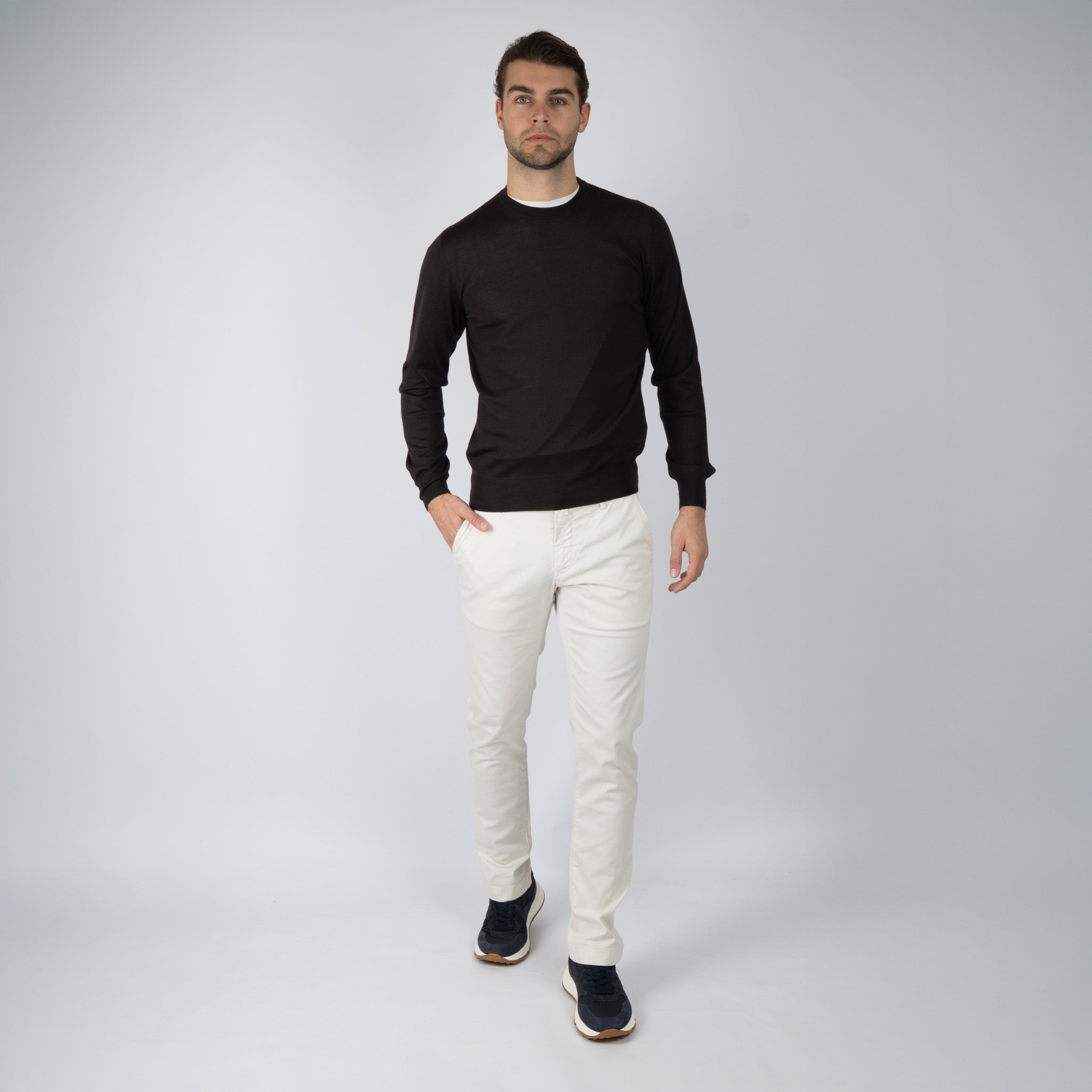 Gran Sasso Gebreide Trui Ronde Hals Bruin | Cashmere-Lana-Seta