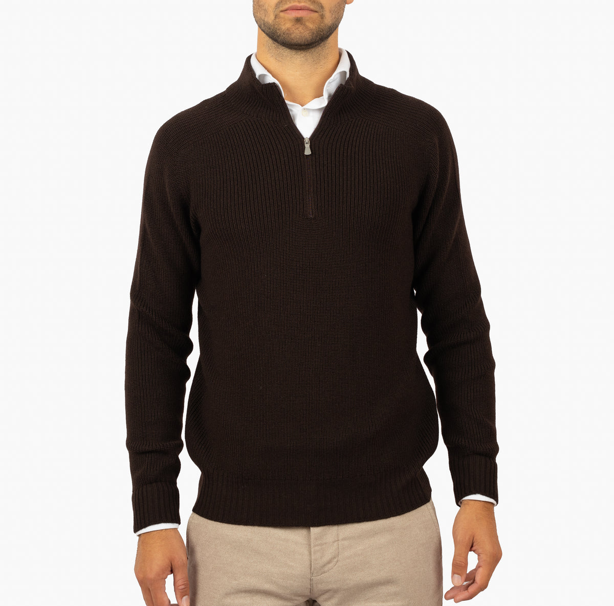 Gran Sasso Gebreide Trui met Rits Bruin | Rain Wool