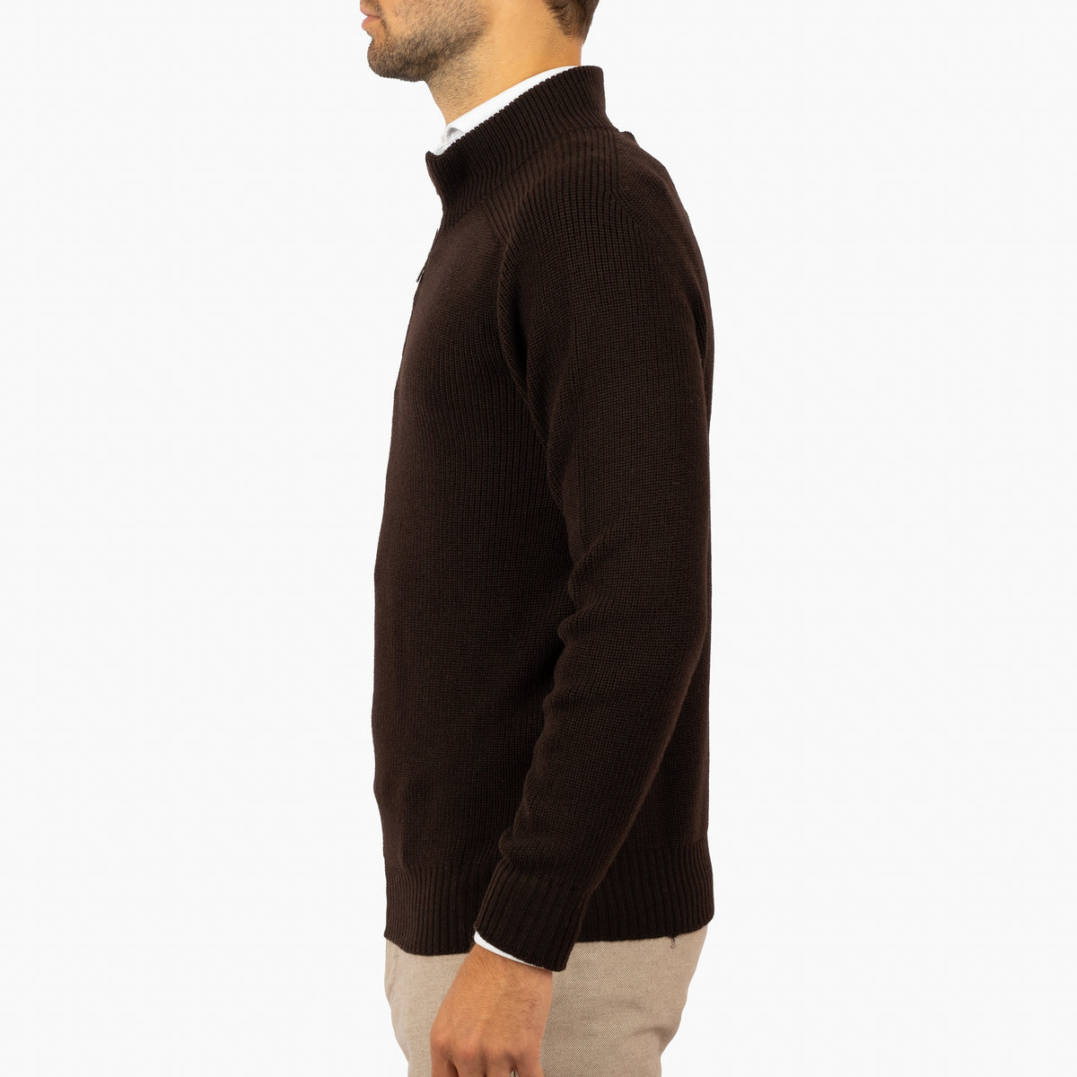 Gran Sasso Gebreide Trui met Rits Bruin | Rain Wool