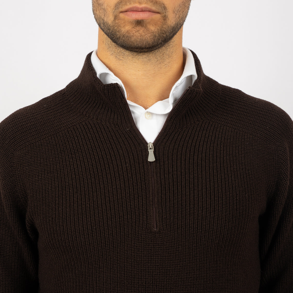 Gran Sasso Gebreide Trui met Rits Bruin | Rain Wool