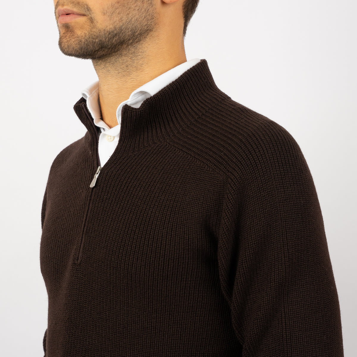Gran Sasso Gebreide Trui met Rits Bruin | Rain Wool
