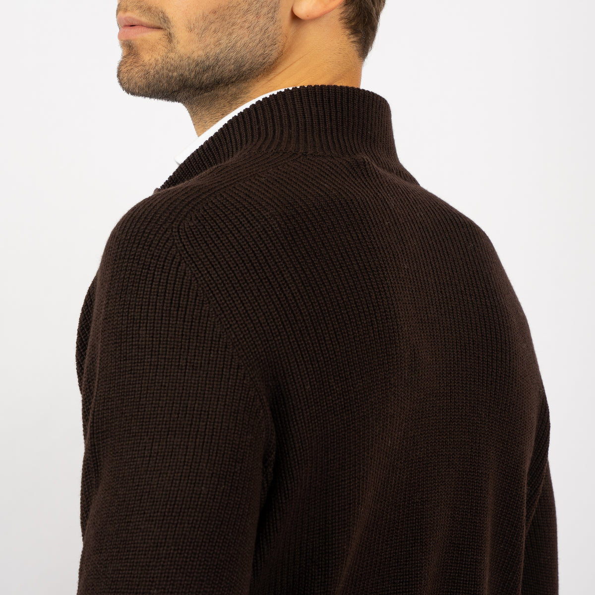 Gran Sasso Gebreide Trui met Rits Bruin | Rain Wool