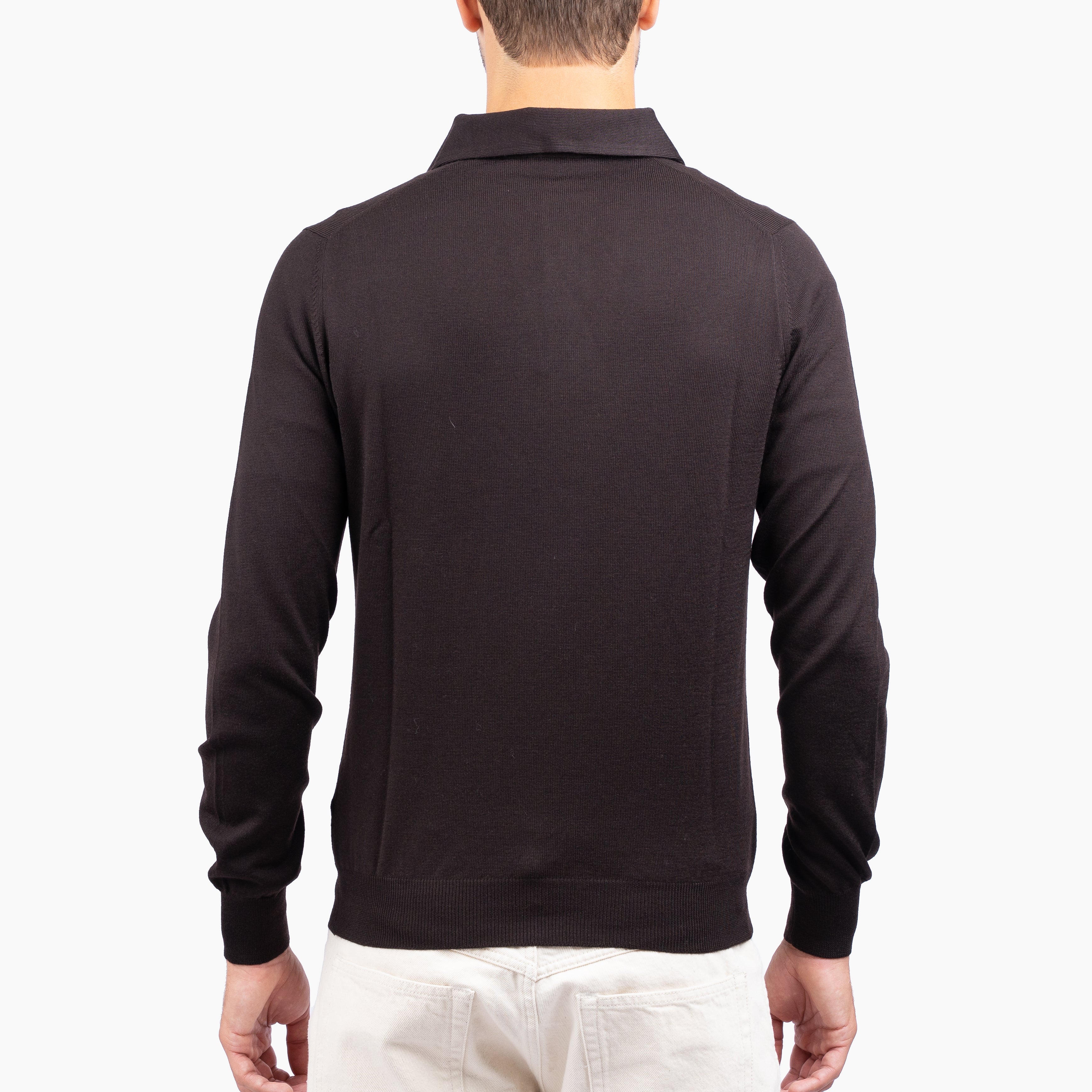 Gran Sasso Gebreide Polo Lange Mouw Bruin | Extrafine Merino