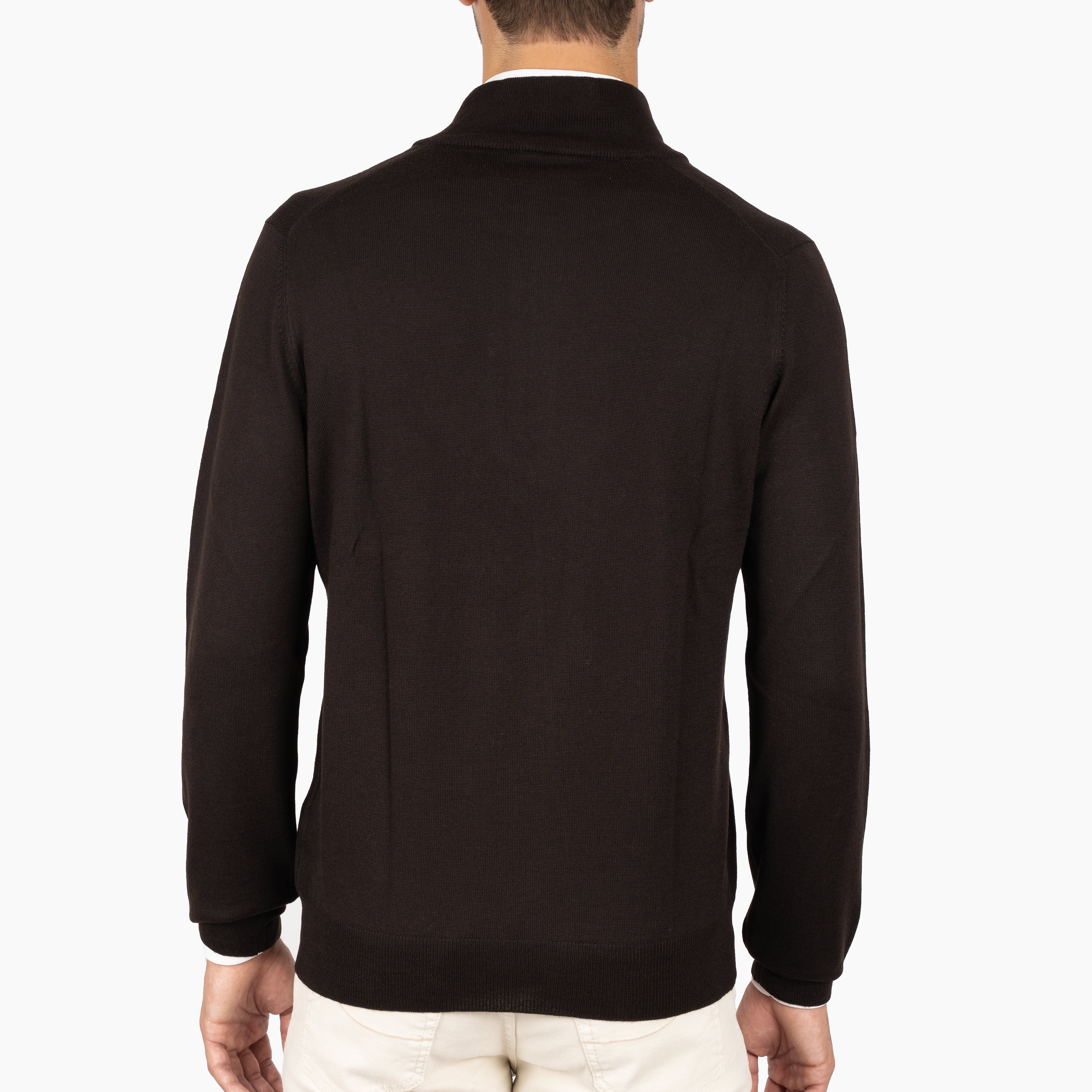 Gran Sasso Gebreide Trui met Rits Bruin | Extrafine Merino