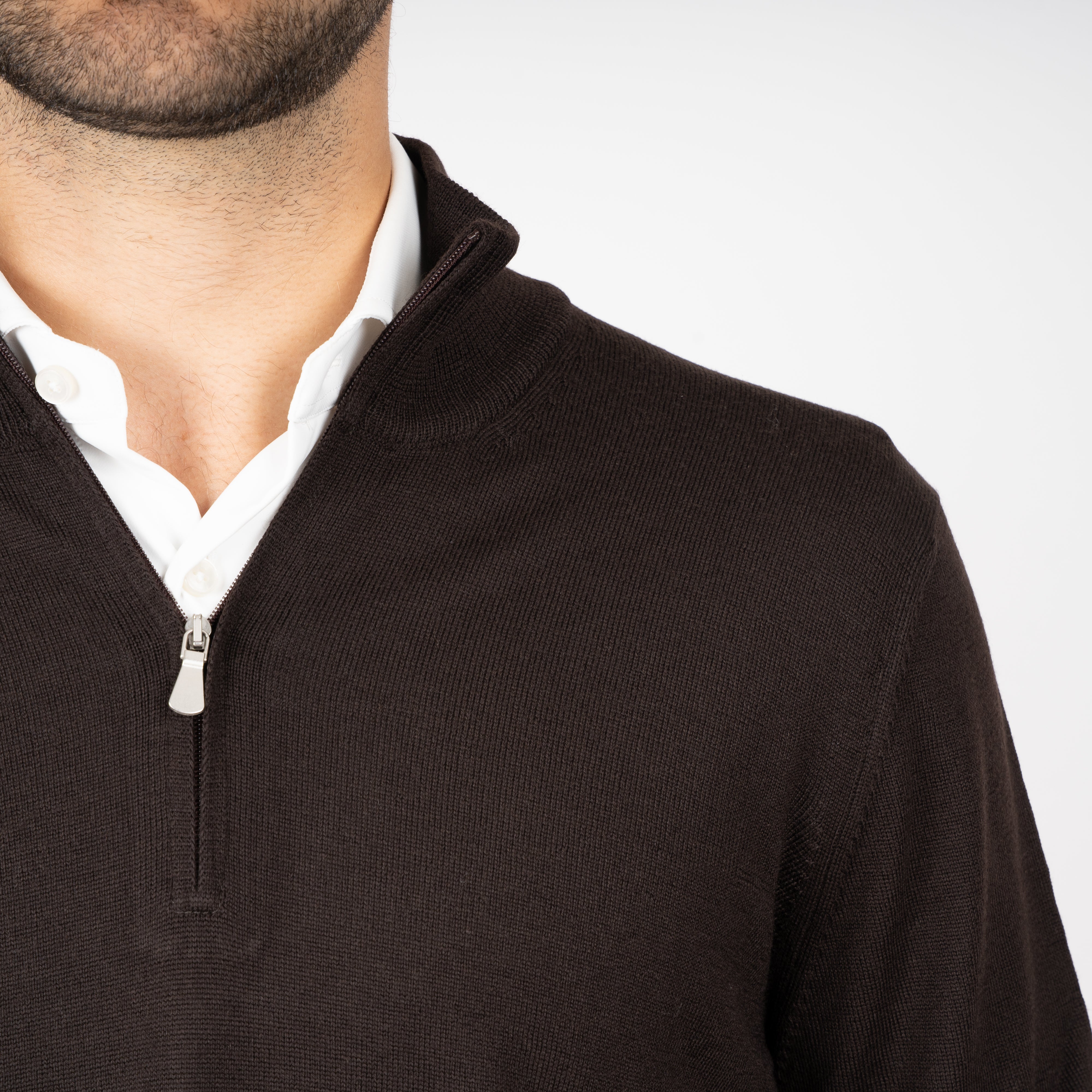 Gran Sasso Gebreide Trui met Rits Bruin | Extrafine Merino