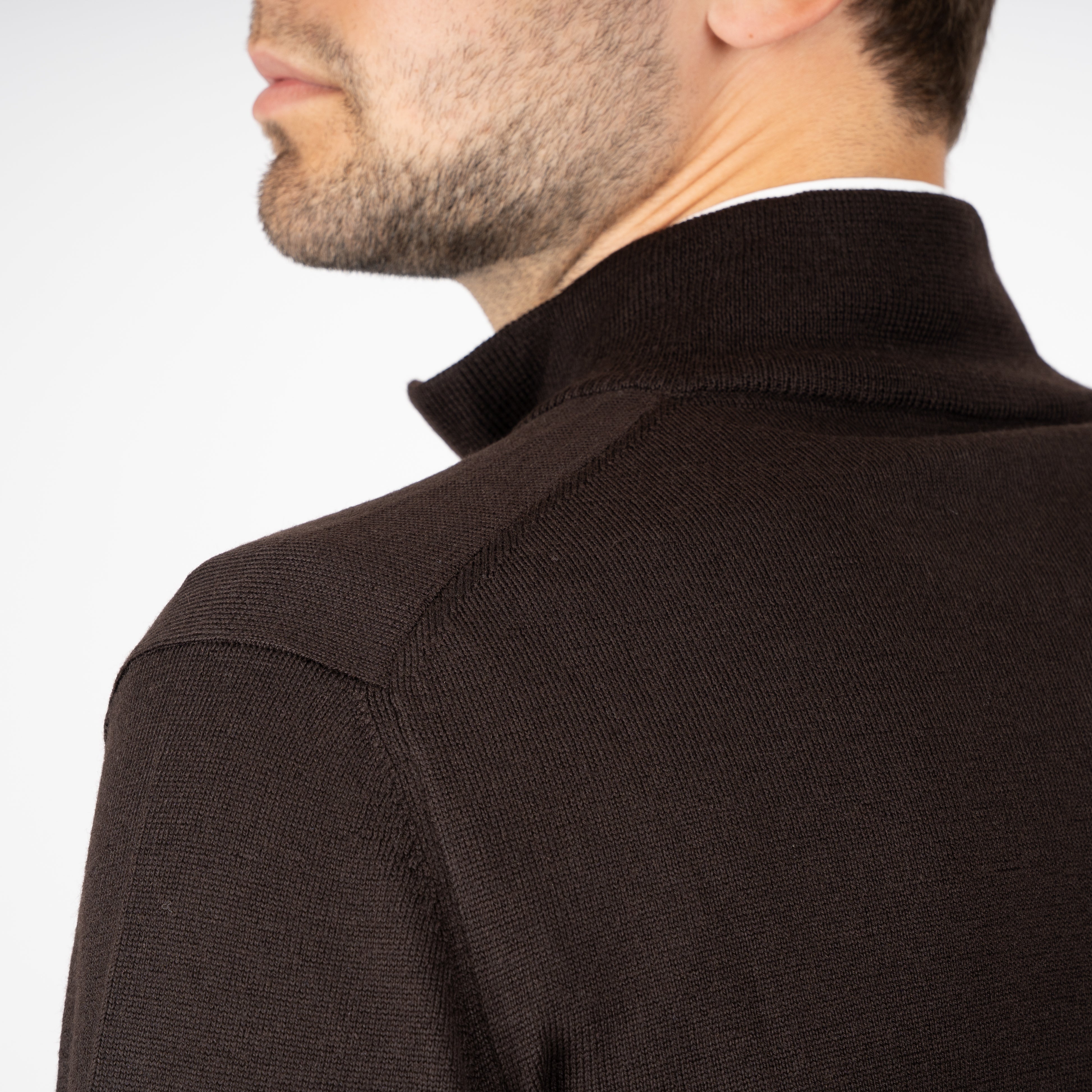 Gran Sasso Gebreide Trui met Rits Bruin | Extrafine Merino