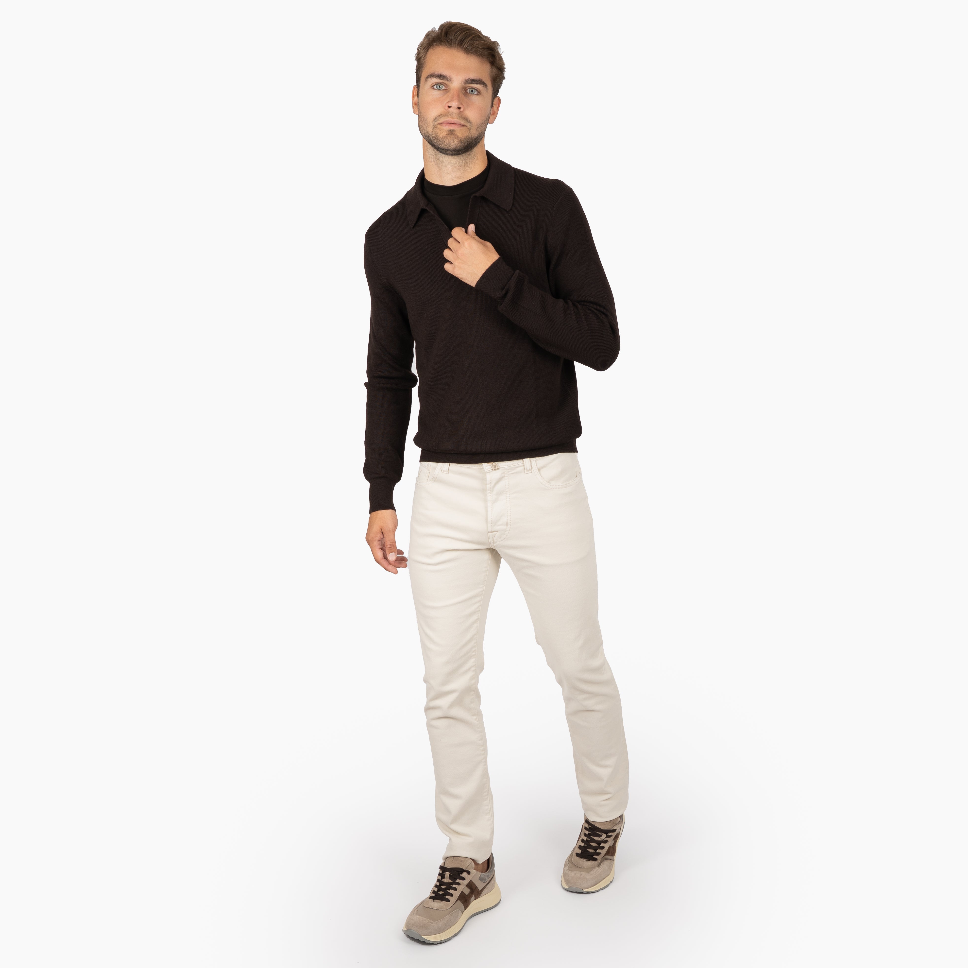 Gran Sasso Gebreide Buttonless Polotrui Bruin | Extrafine Merino