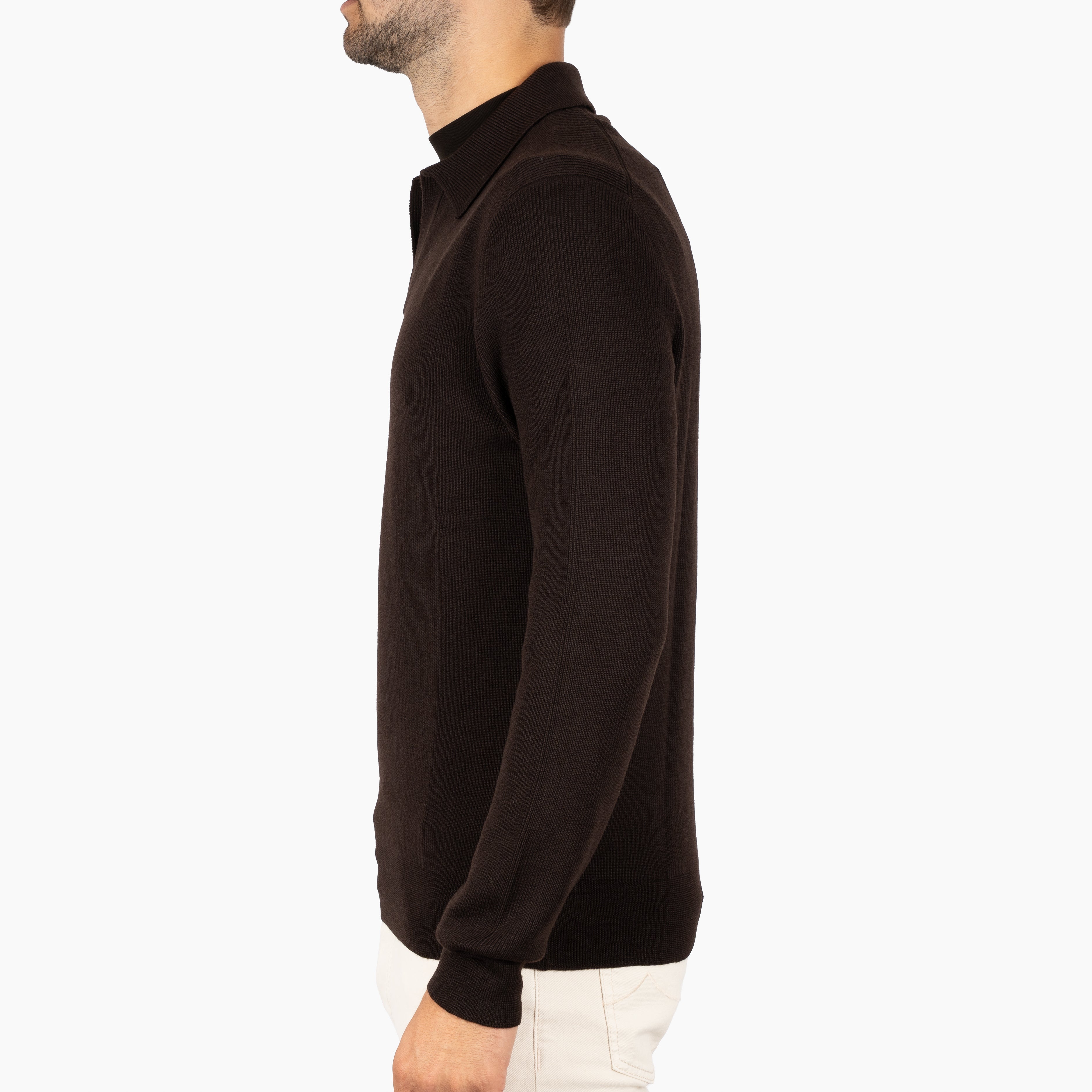 Gran Sasso Gebreide Buttonless Polotrui Bruin | Extrafine Merino