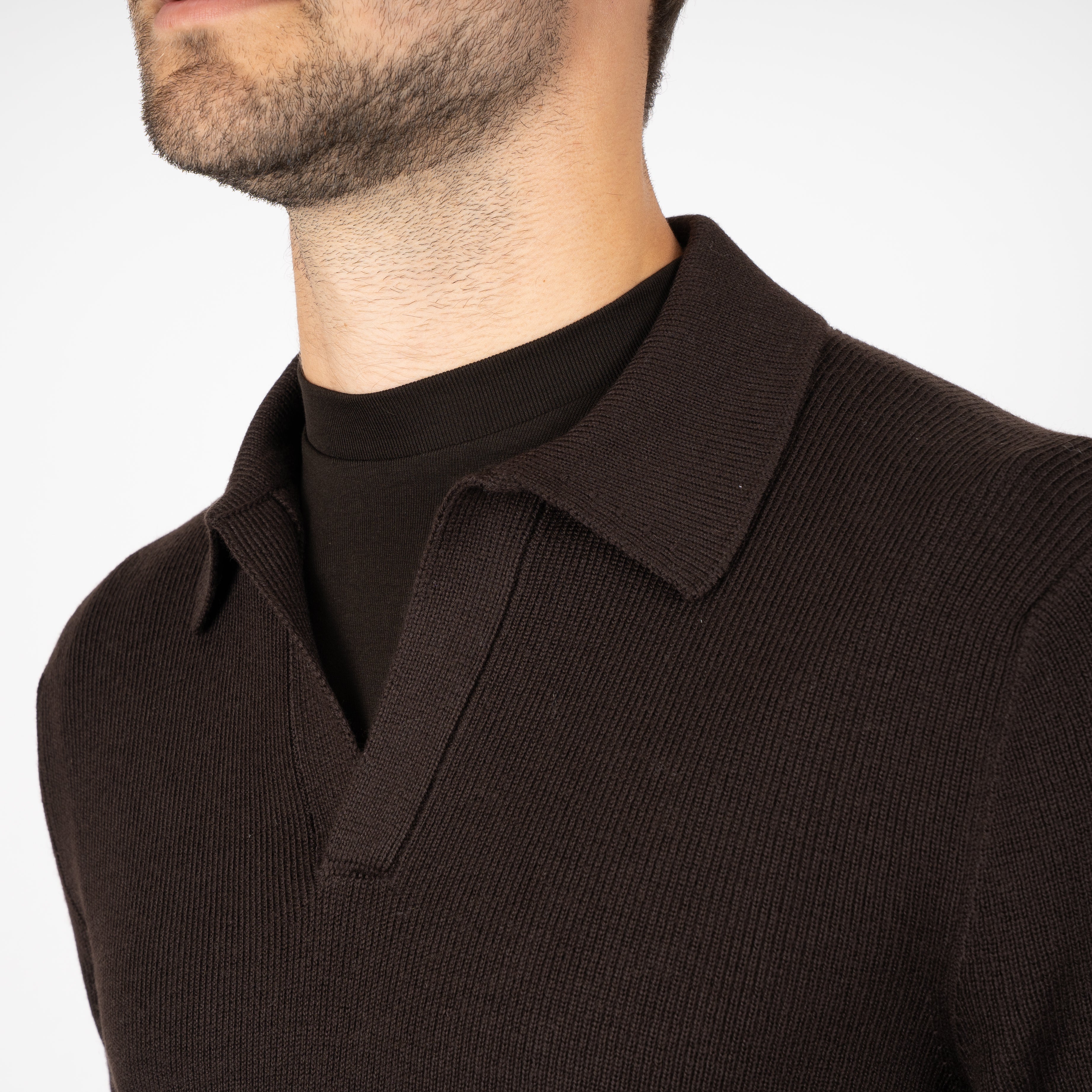 Gran Sasso Gebreide Buttonless Polotrui Bruin | Extrafine Merino