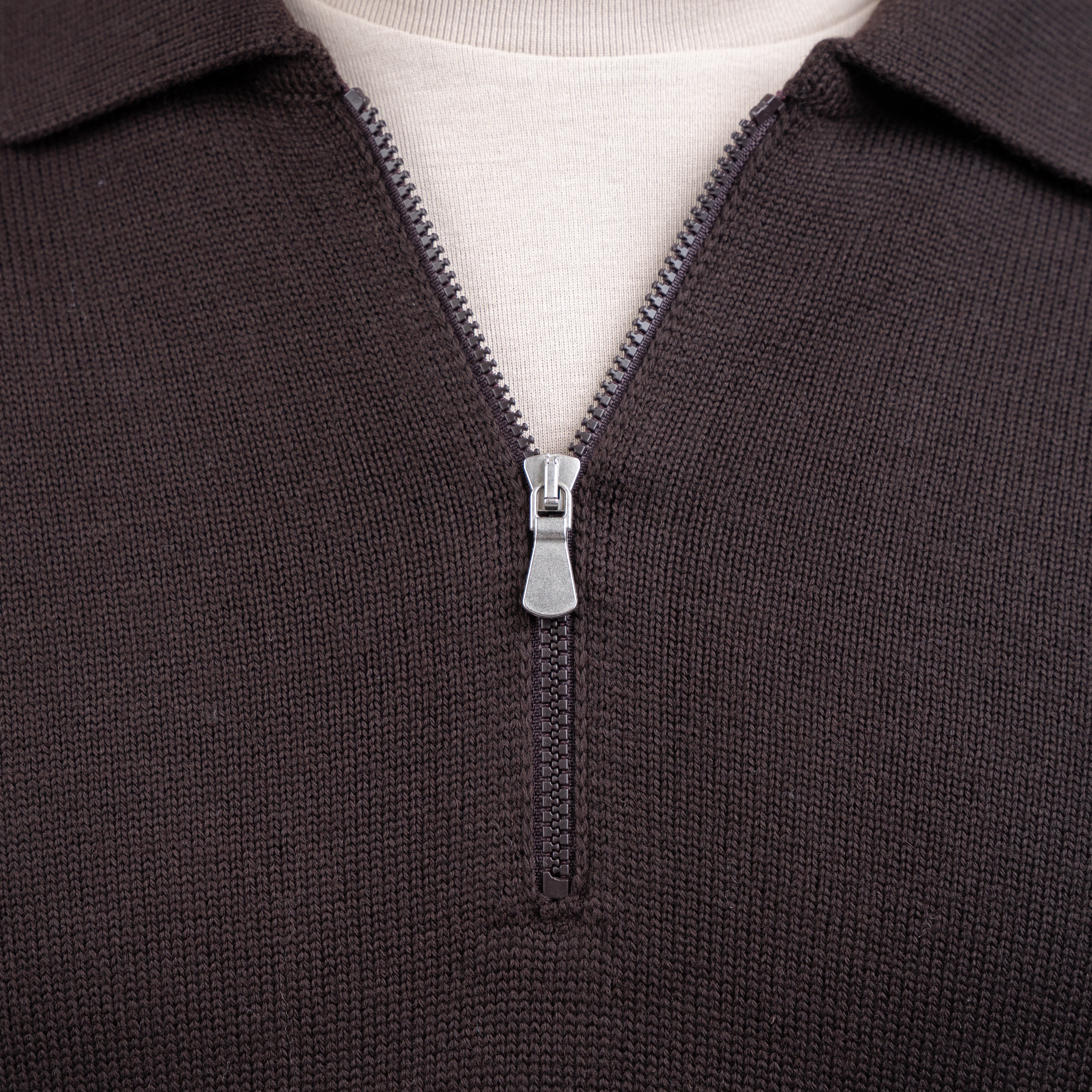 Gran Sasso Gebreide Trui met Rits Bruin | Extrafine Merino
