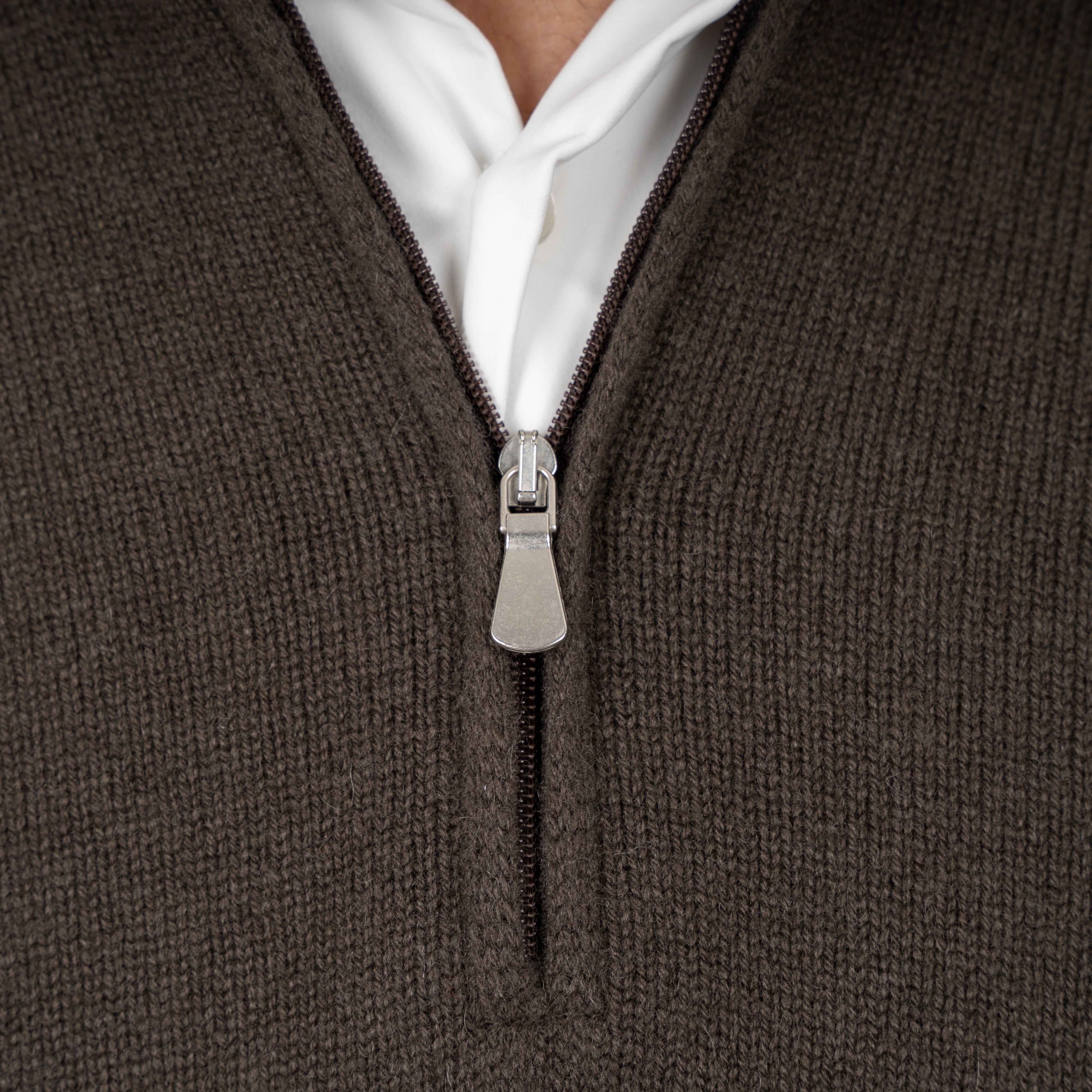 Gran Sasso Gebreide Trui met Rits Bruin | Cashmere Lana