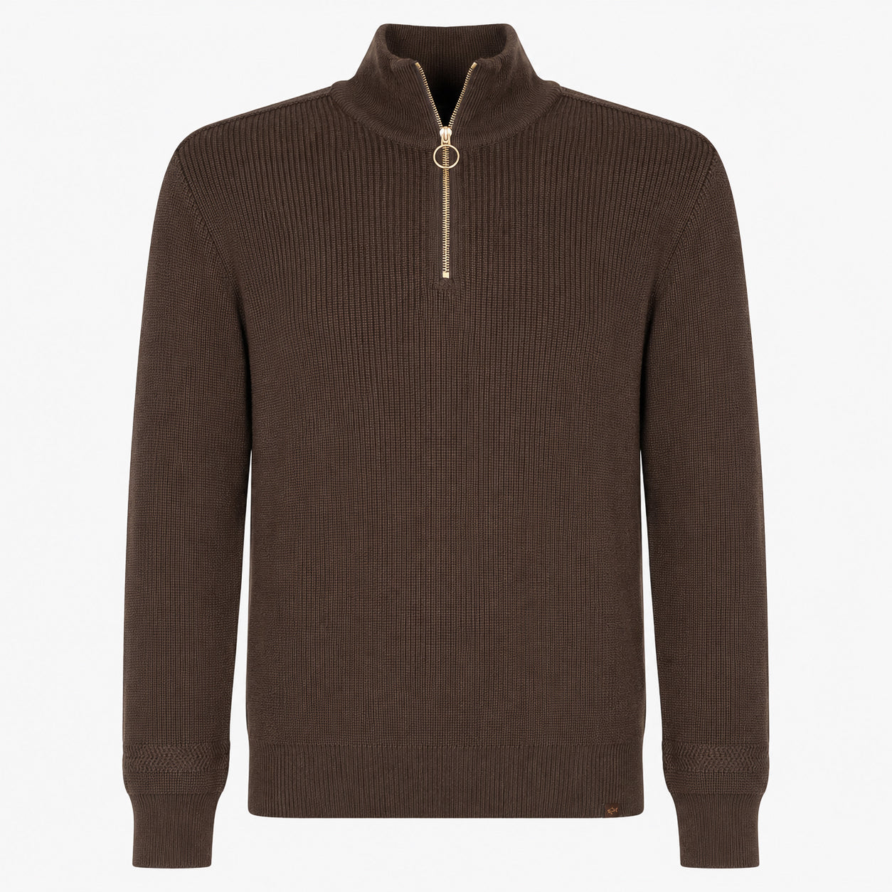 Paul & Shark Gebreide Trui met Rits Bruin | Shark Tag Tech Wool