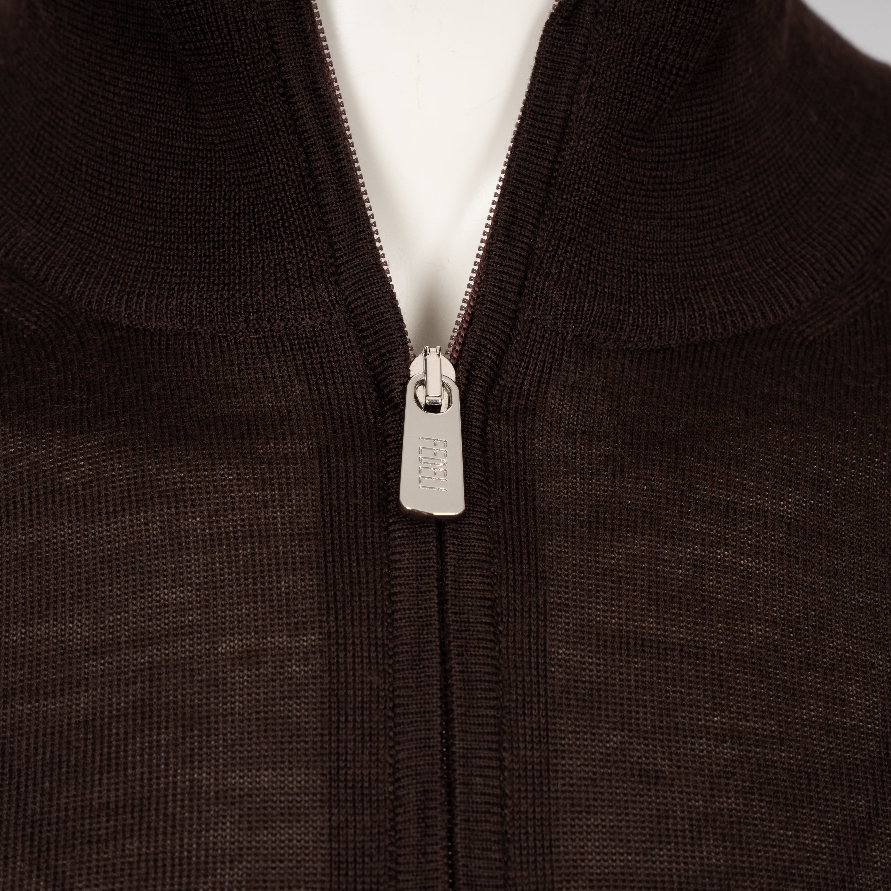 Fedeli Gebreide Trui met Rits Bruin | Favonio Superfine Wool 140