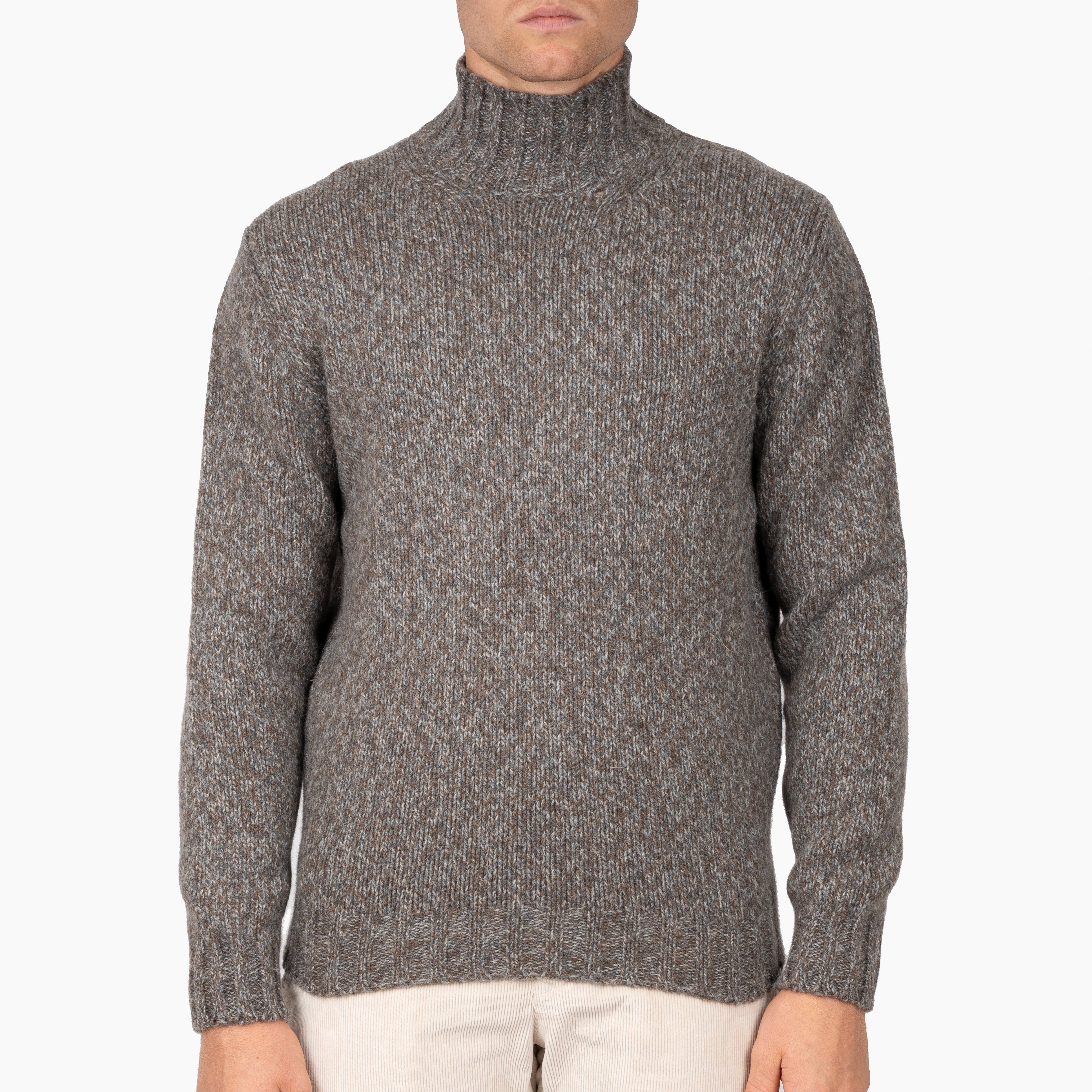 Fedeli Gebreide Turtleneck Trui Bruin & Grijs | Onda Baby Alpaca