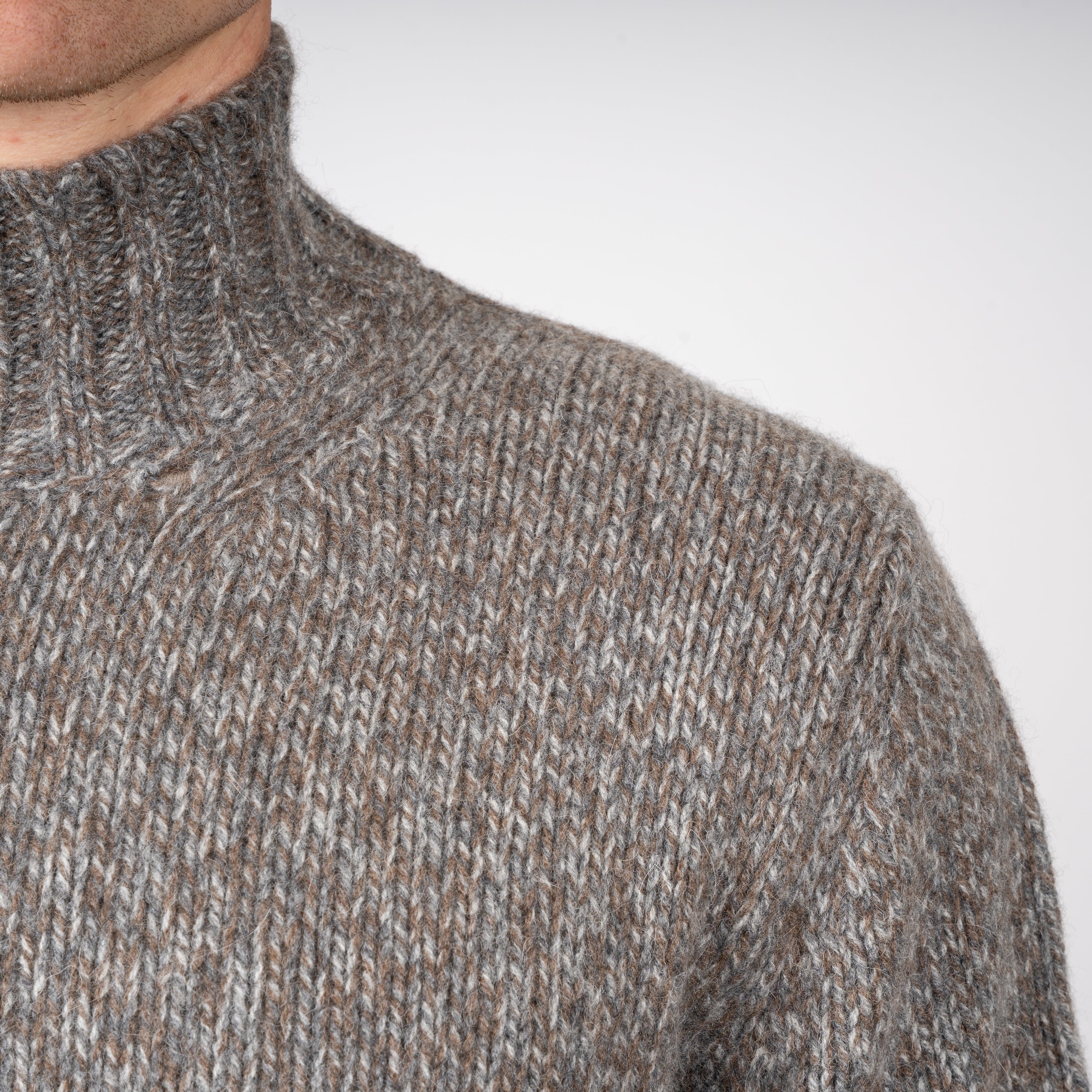 Fedeli Gebreide Turtleneck Trui Bruin & Grijs | Onda Baby Alpaca