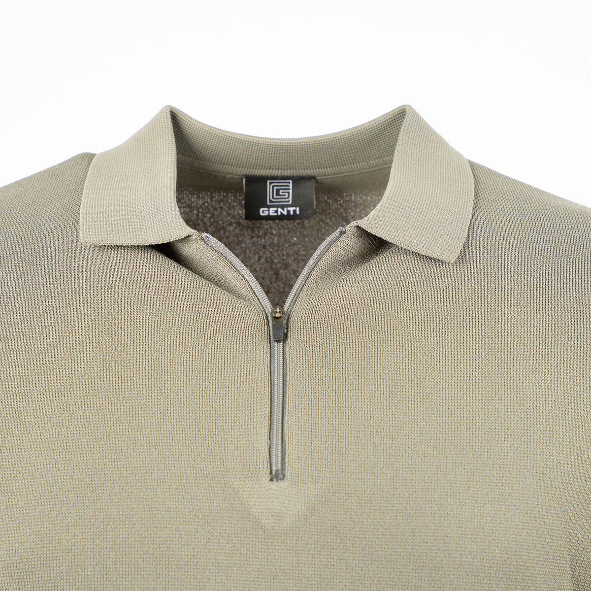 Genti Polo Lange Mouw met Rits Lichtgroen | Cool Dry