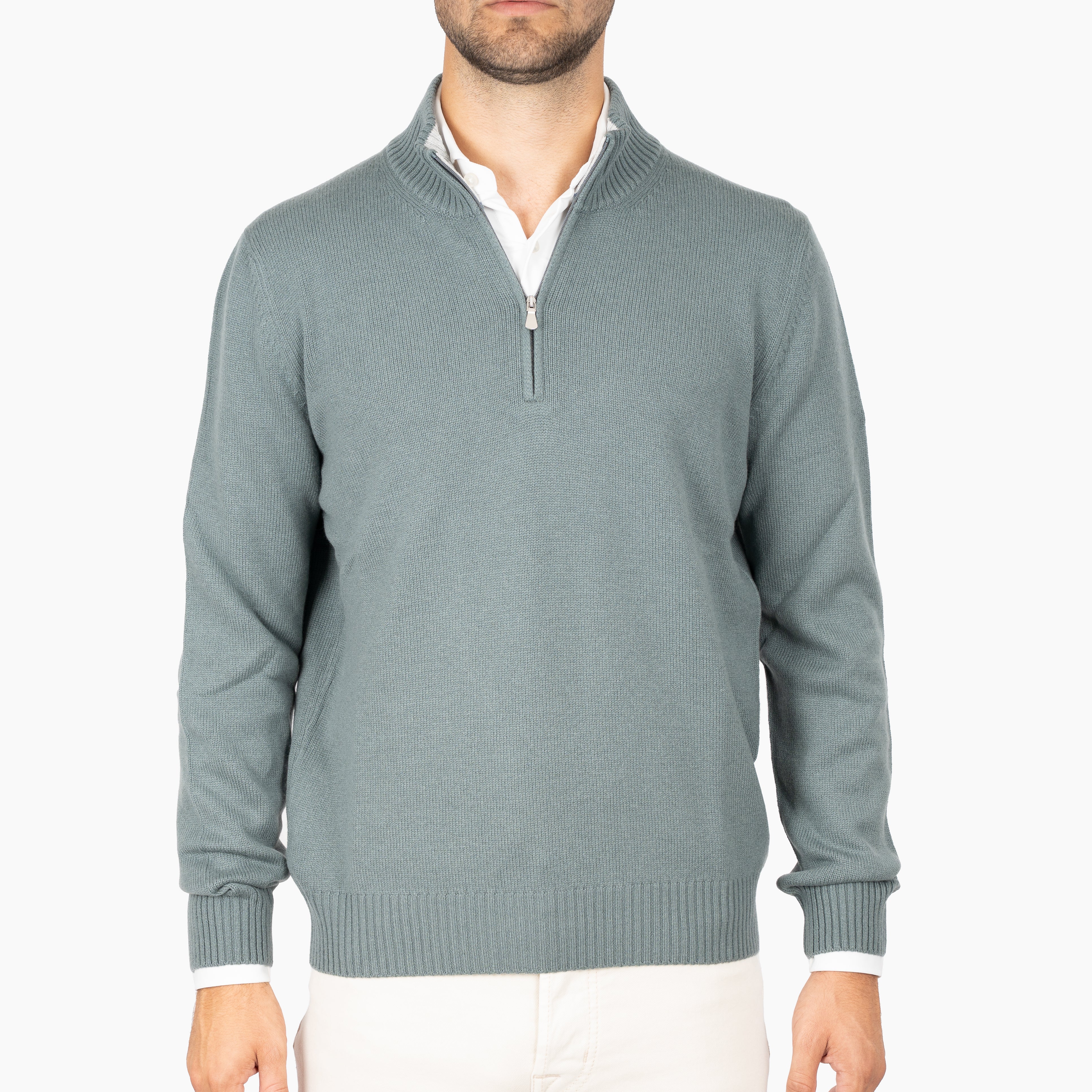 Gran Sasso Gebreide Trui met Rits Groen | Cashmere Lana