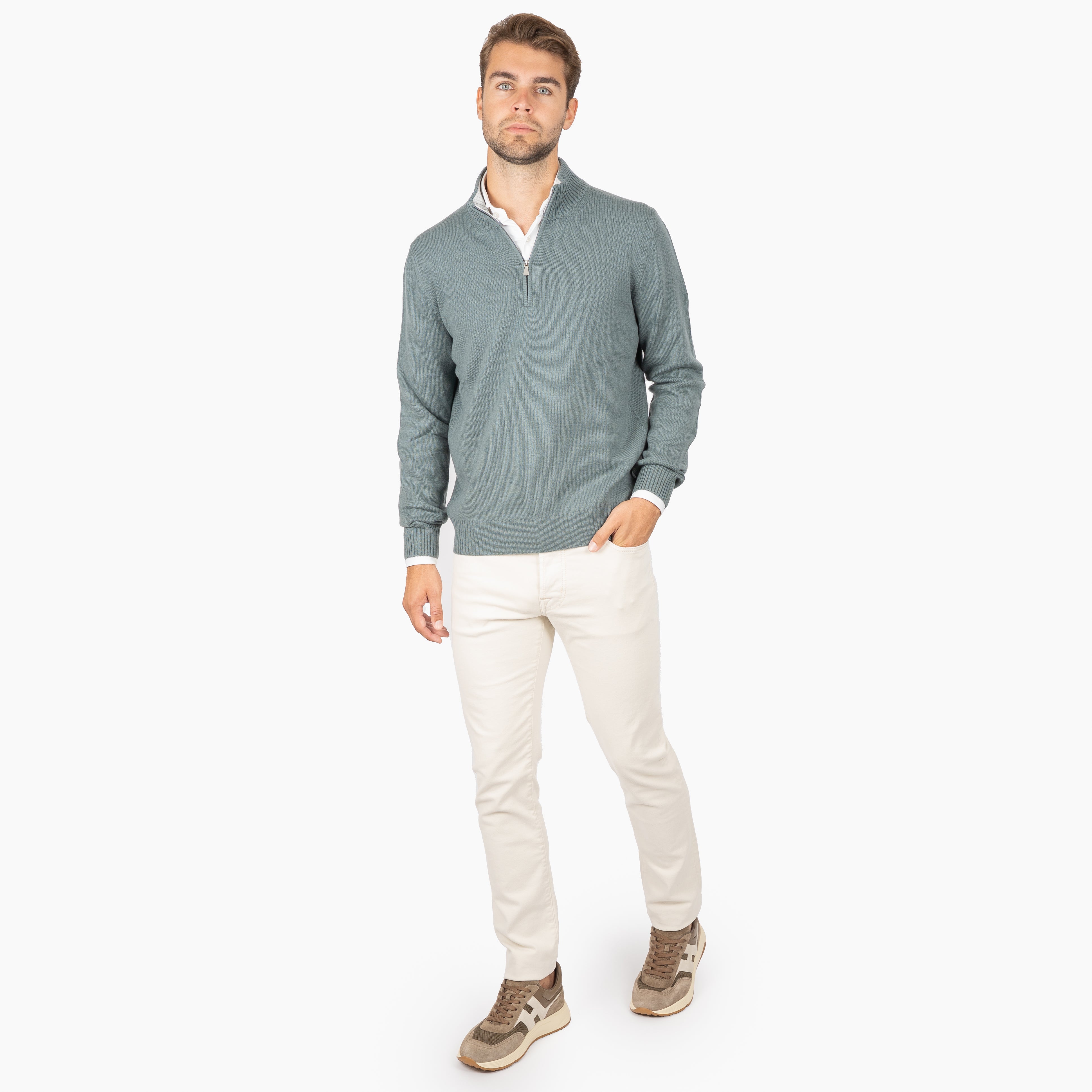 Gran Sasso Gebreide Trui met Rits Groen | Cashmere Lana