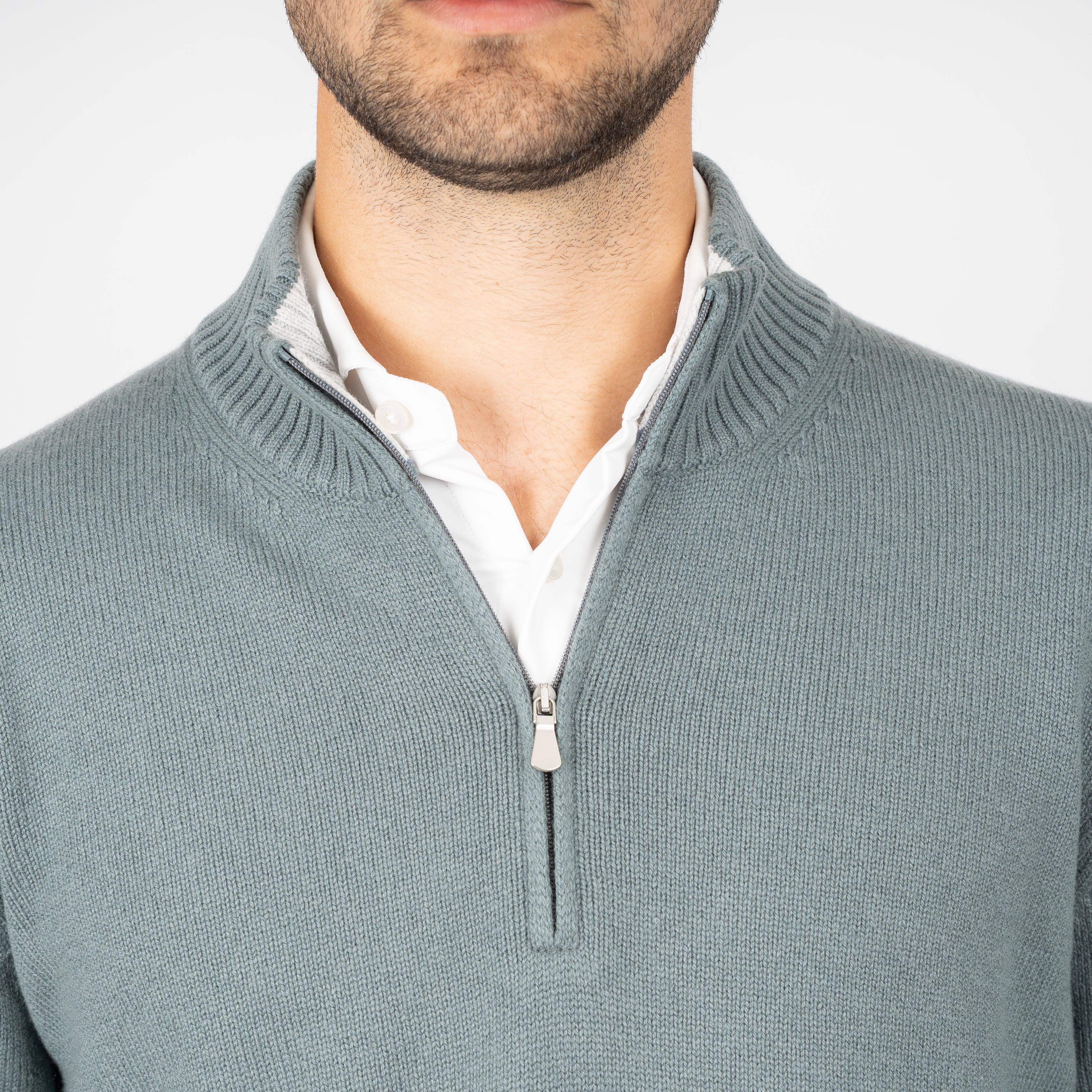 Gran Sasso Gebreide Trui met Rits Groen | Cashmere Lana