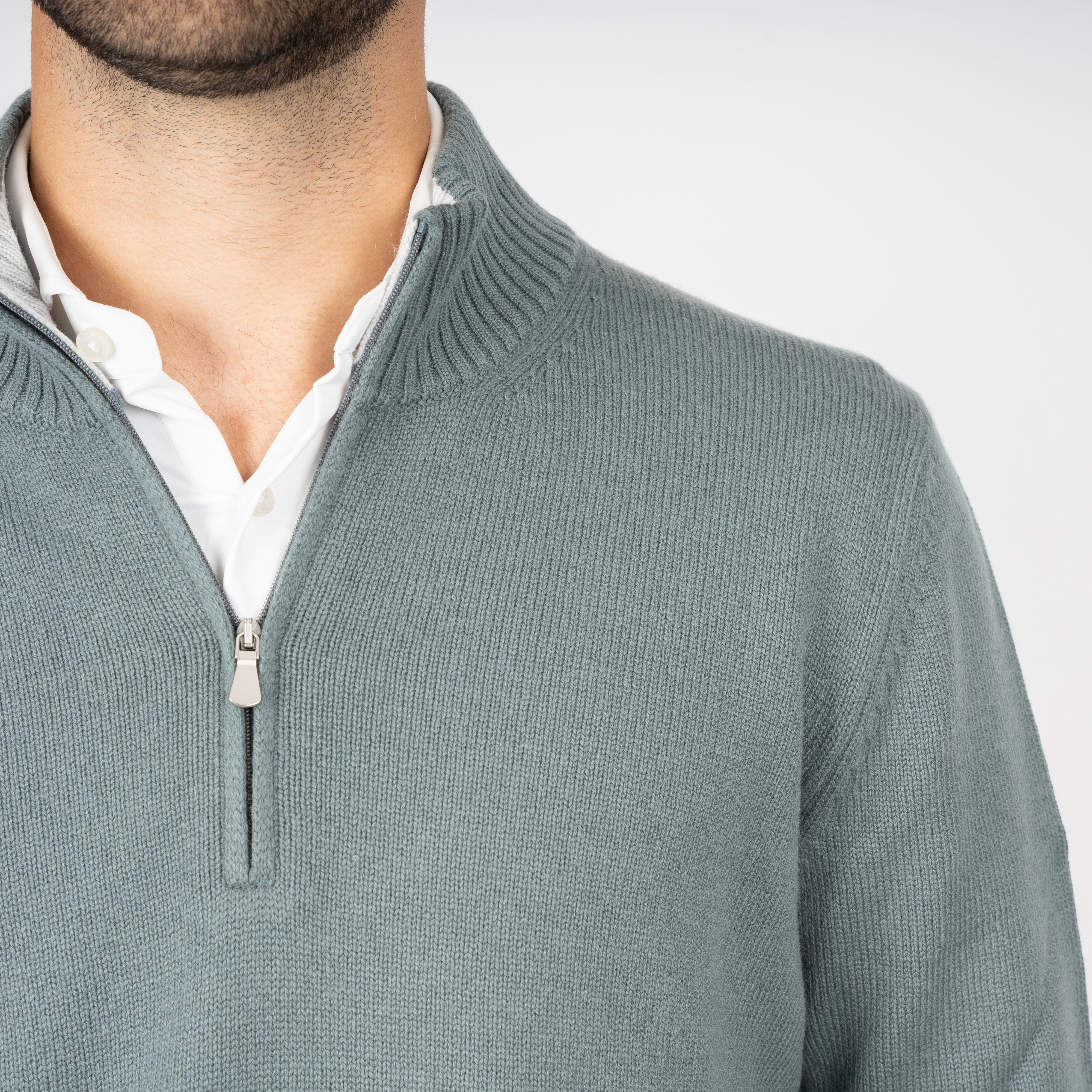 Gran Sasso Gebreide Trui met Rits Groen | Cashmere Lana