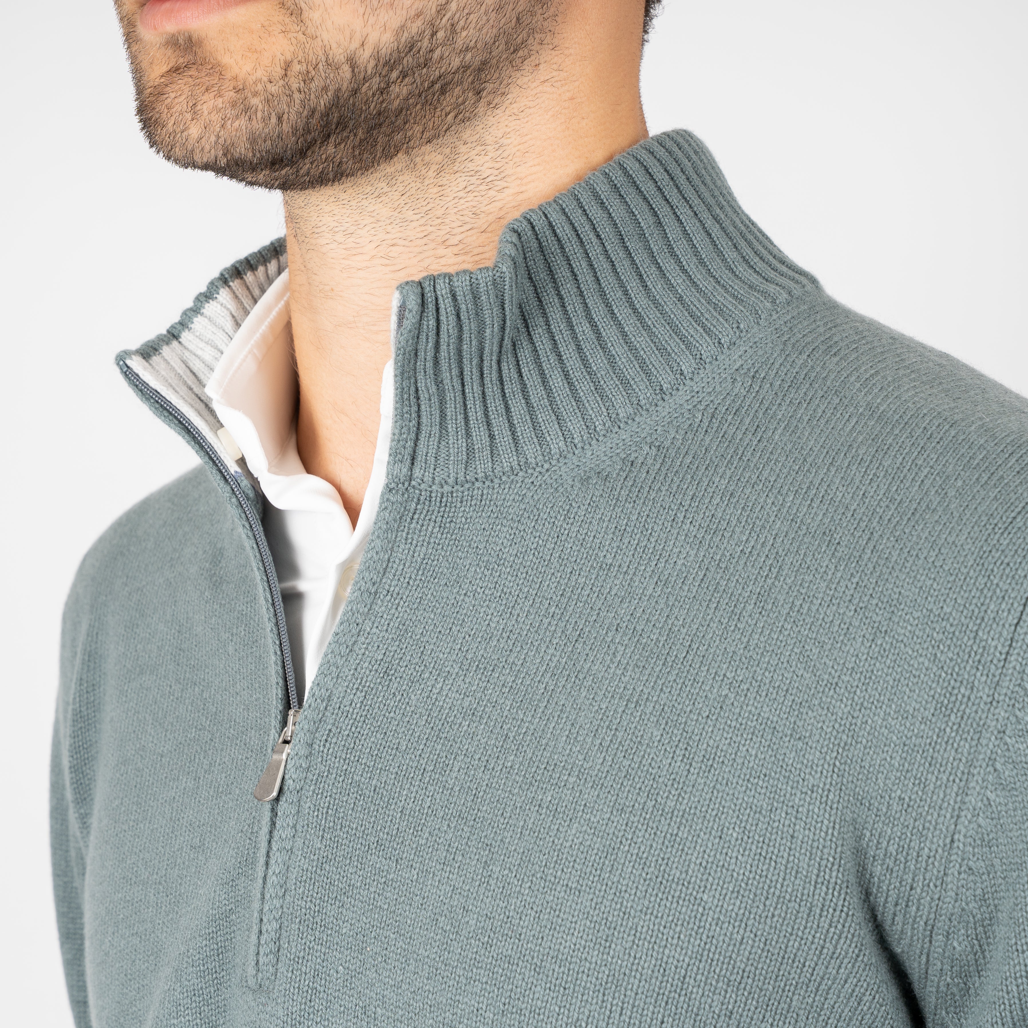 Gran Sasso Gebreide Trui met Rits Groen | Cashmere Lana