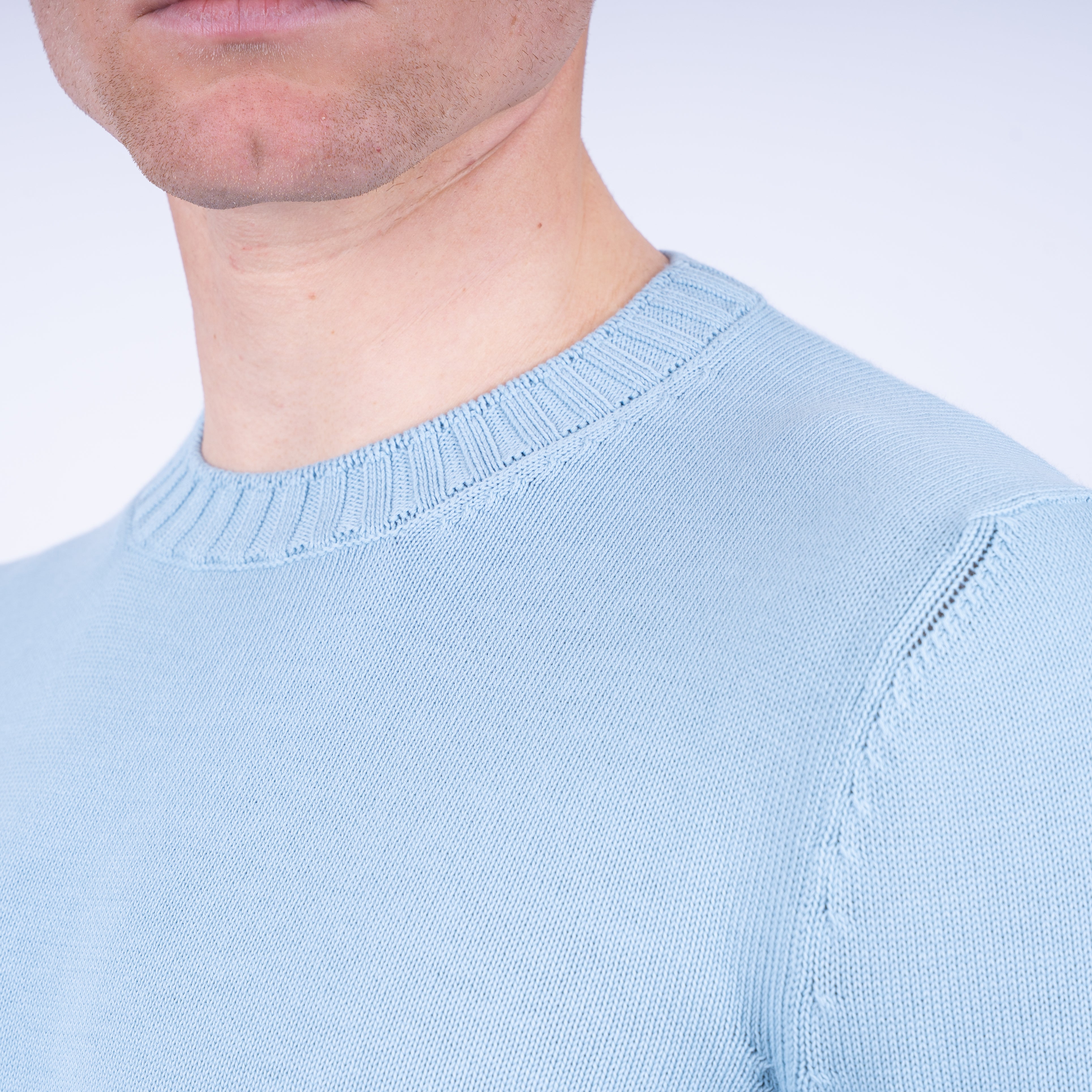 Gran Sasso Gebreide Trui Ronde Hals Lichtblauw | Egyptian Cotton