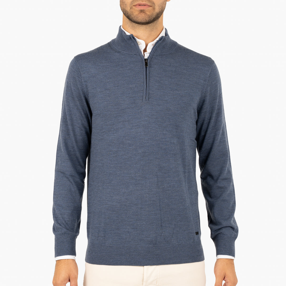 SEVEN DIALS Gebreide Trui met Rits Middenblauw | Saul