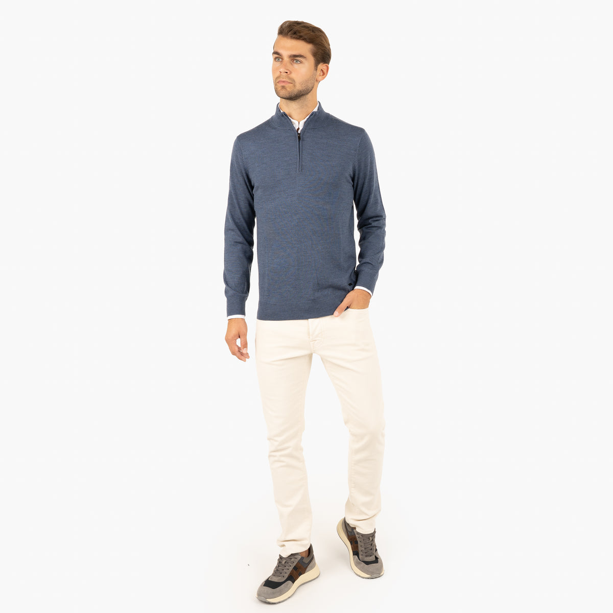 SEVEN DIALS Gebreide Trui met Rits Middenblauw | Saul