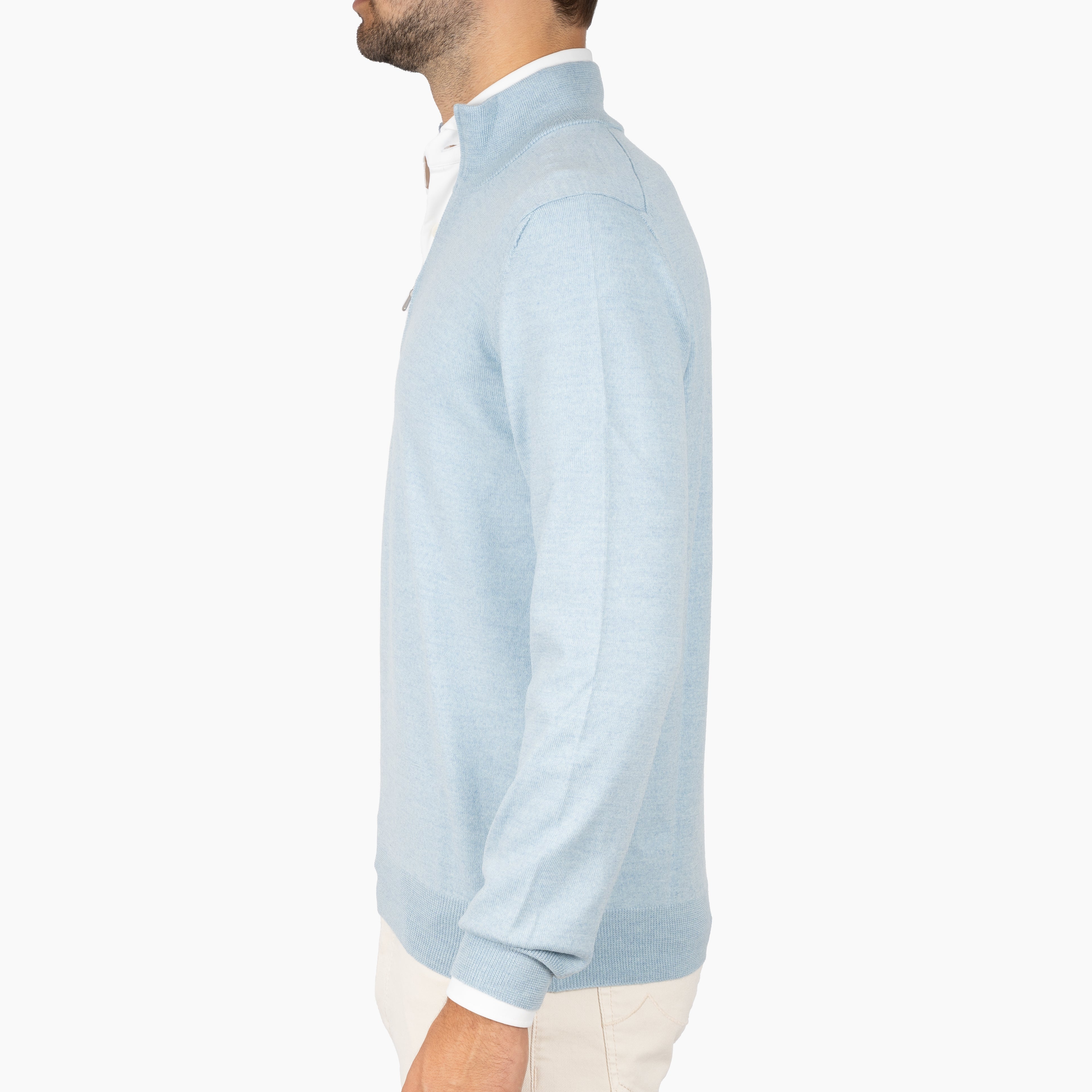 Gran Sasso Gebreide Trui met Rits Lichtblauw | Extrafine Merino