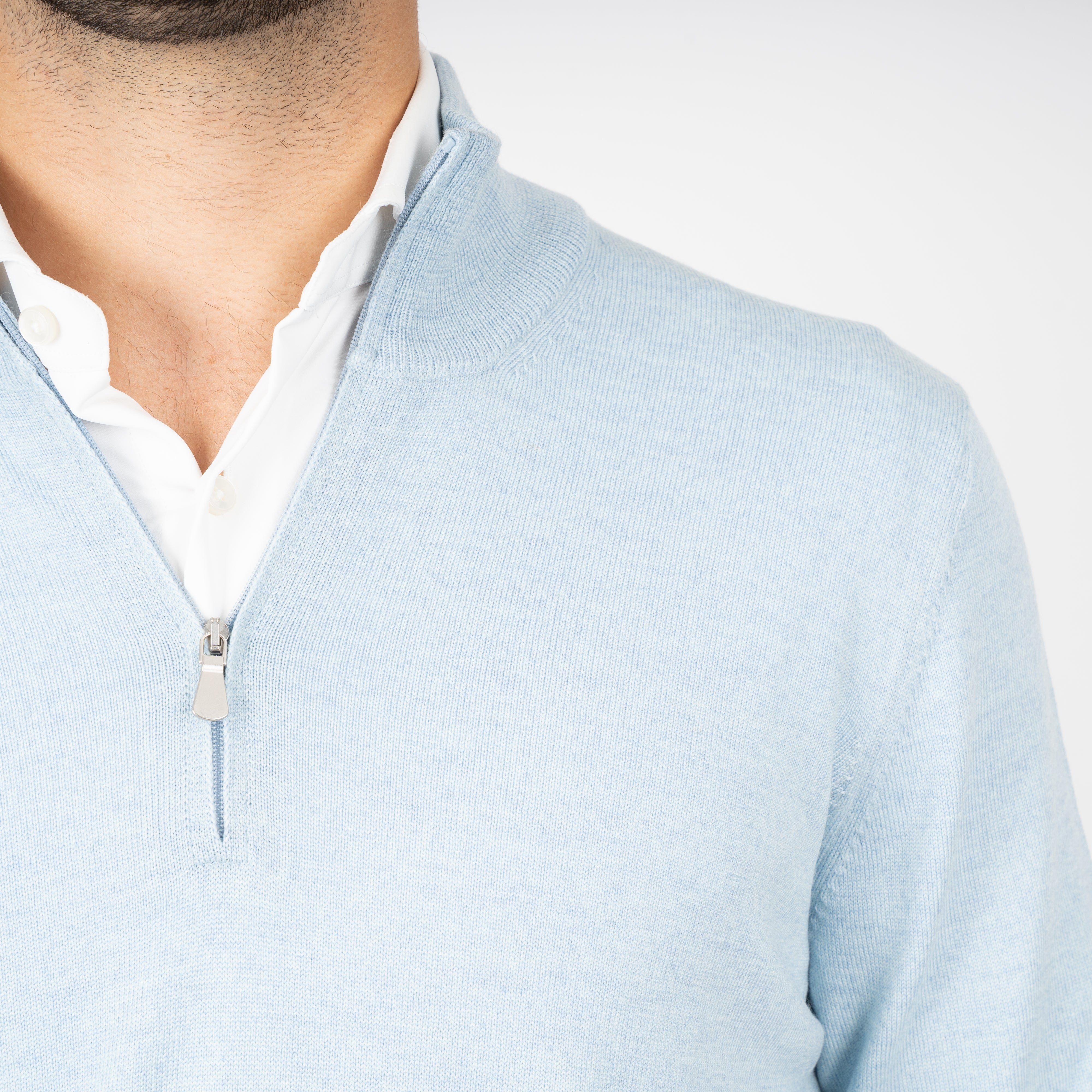 Gran Sasso Gebreide Trui met Rits Lichtblauw | Extrafine Merino