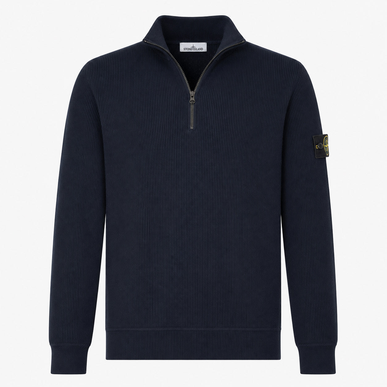Stone Island Gebreide Trui met Rits Donkerblauw | Soft Organic Cotton