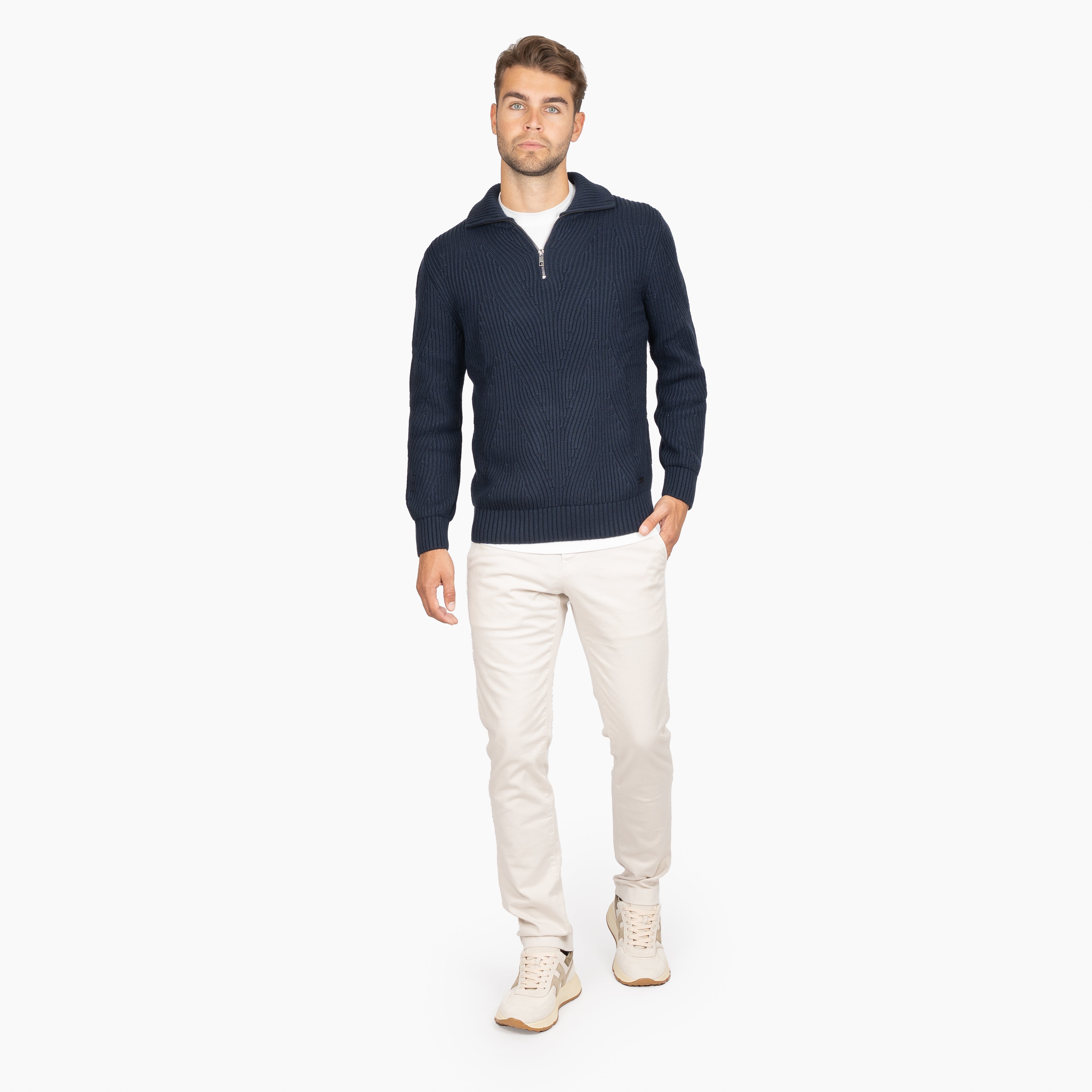 SEVEN DIALS Gebreide Trui met Rits Blauw | Quinn