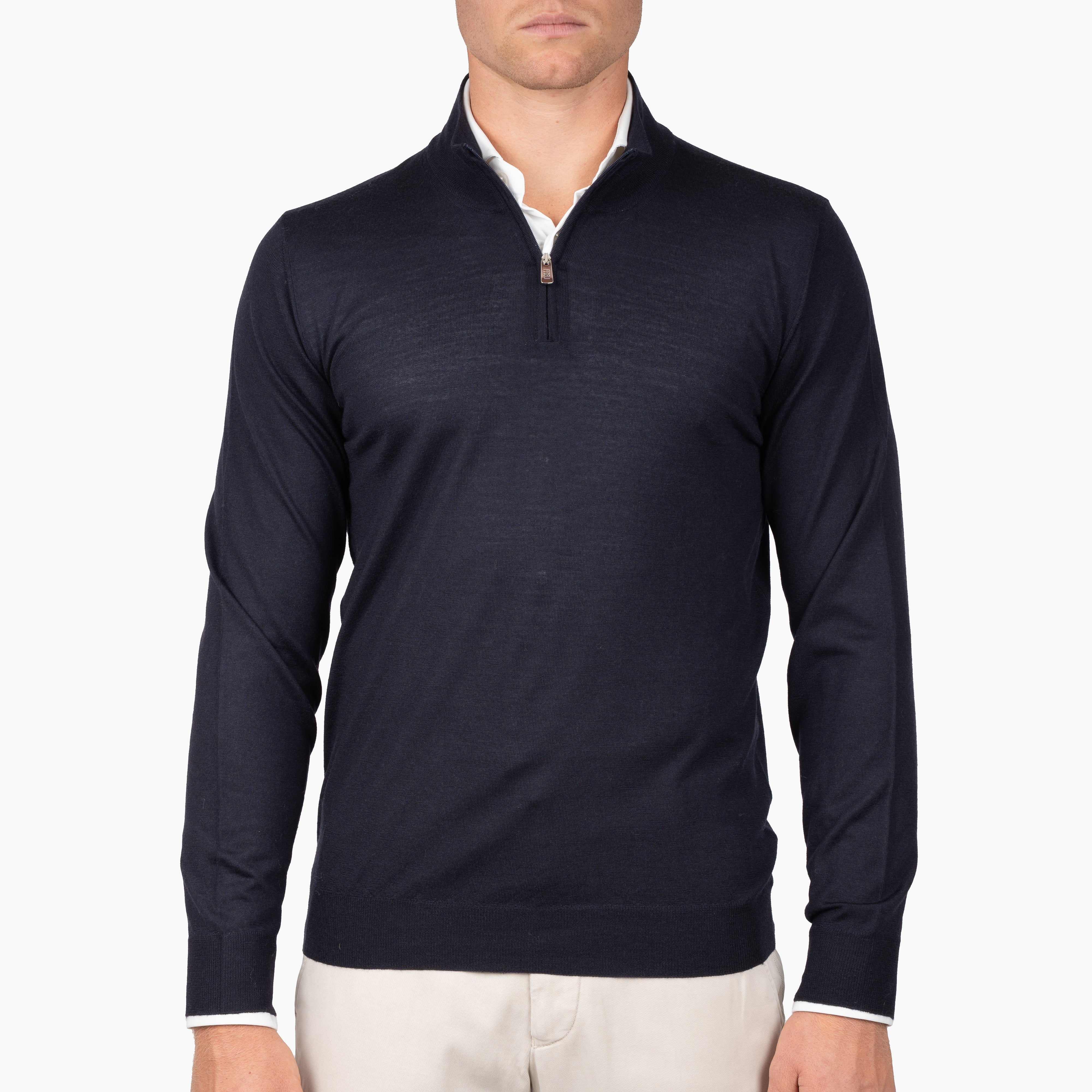Fedeli Gebreide Trui met Rits Blauw | Favonio Superfine Wool 140